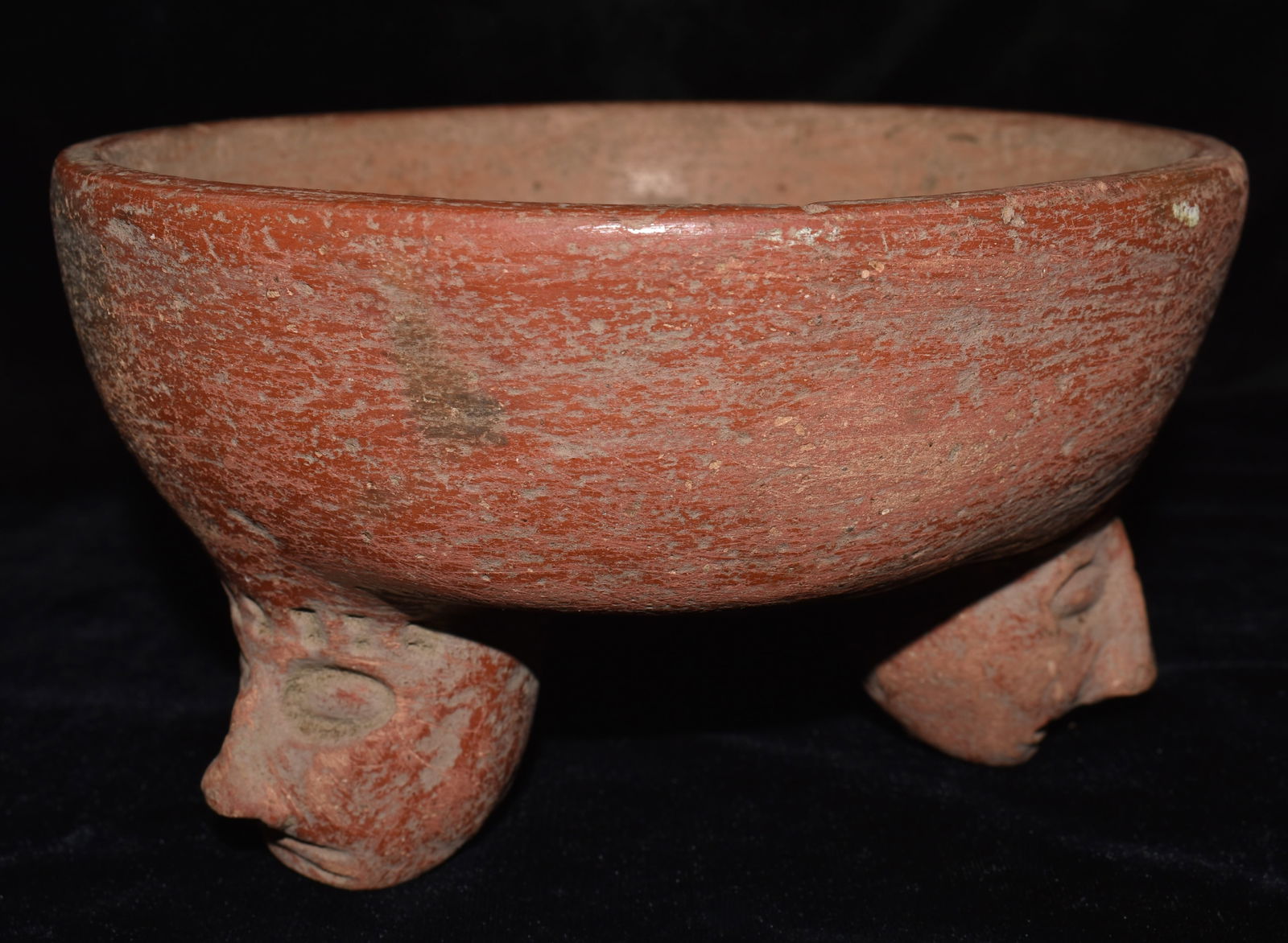 Pre-Columbian Mayan Tripod Pottery Vessel w/ Faced Legs circa 2000 BP (1 of 10)