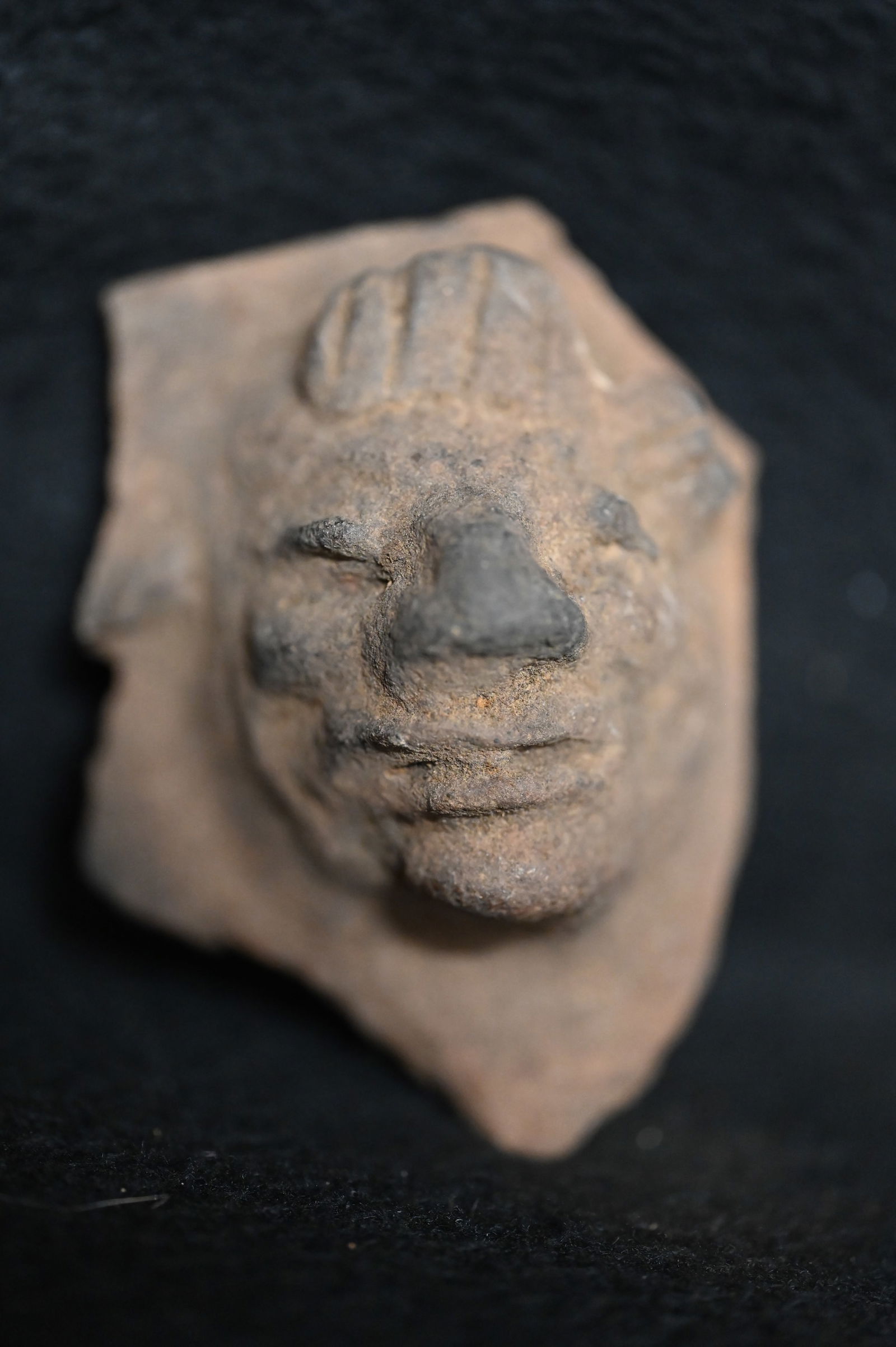 Pre-Columbian Mayan Clay Pottery Head Figure Pottery Fragment 2 7/8".  Circa 600-1100 A.D.  This wou (1 of 6)