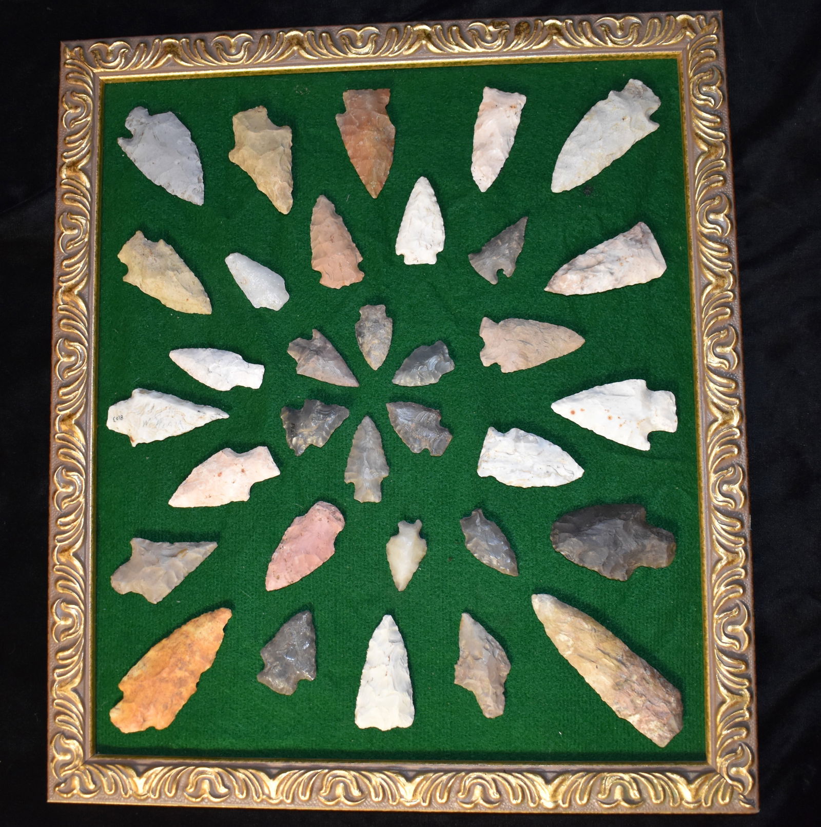 Frame of 33 Arrowheads Found in the Midwest (1 of 6)