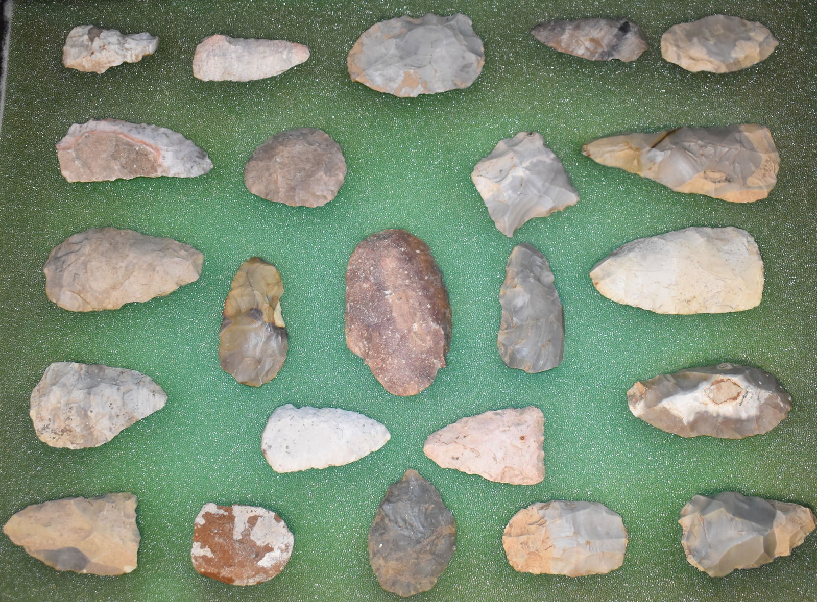 Frame of 23 North American Stone Tools - End Scrapers, Celts, Blades (1 of 9)
