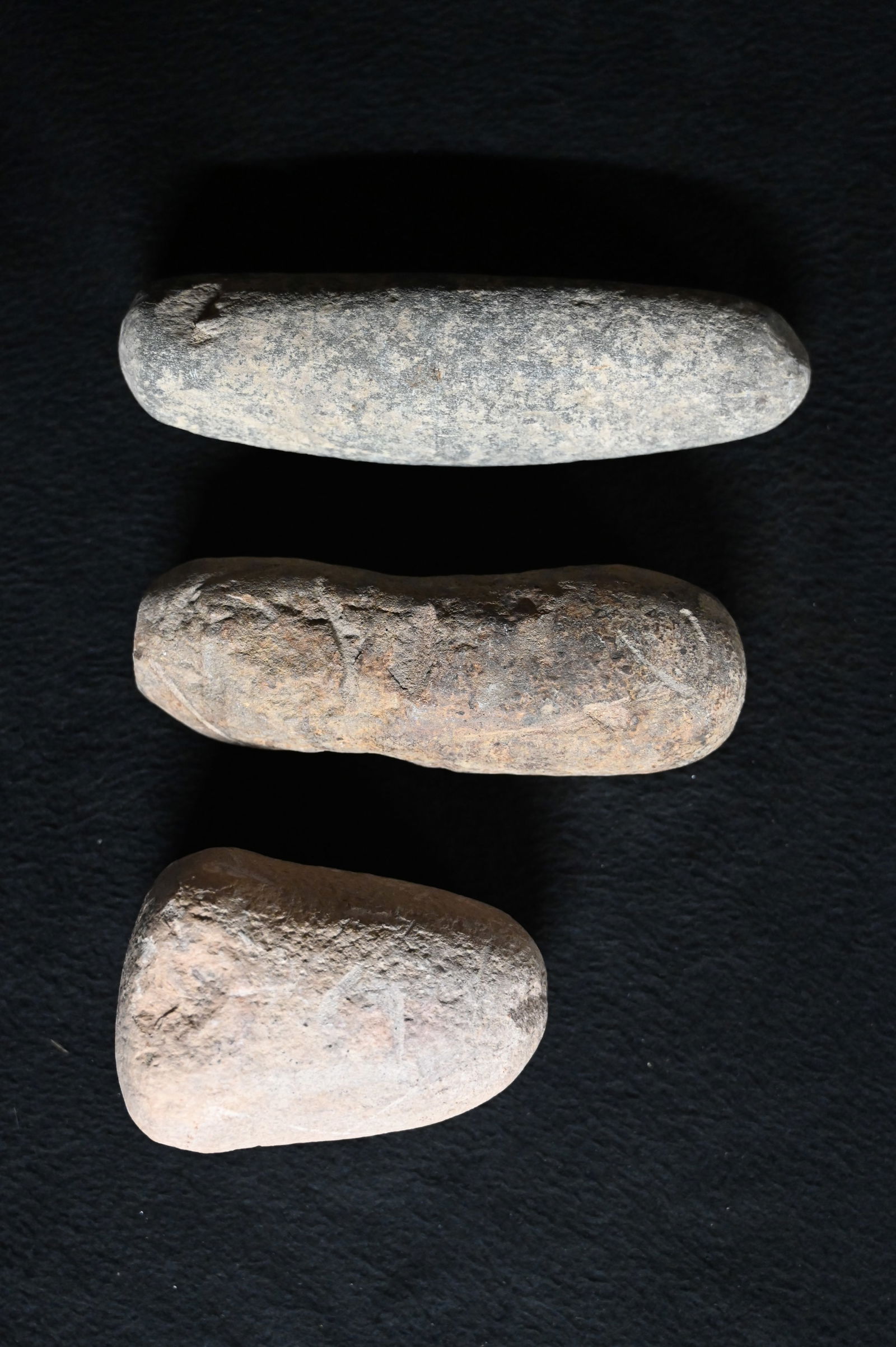 3 Pestles Found in Ohio Ex: John Bennett Collection. 2 roller style longest is 7 1/2".: 3 Pestles Found in Ohio Ex: John Bennett Collection. 2 roller style longest is 7 1/2".