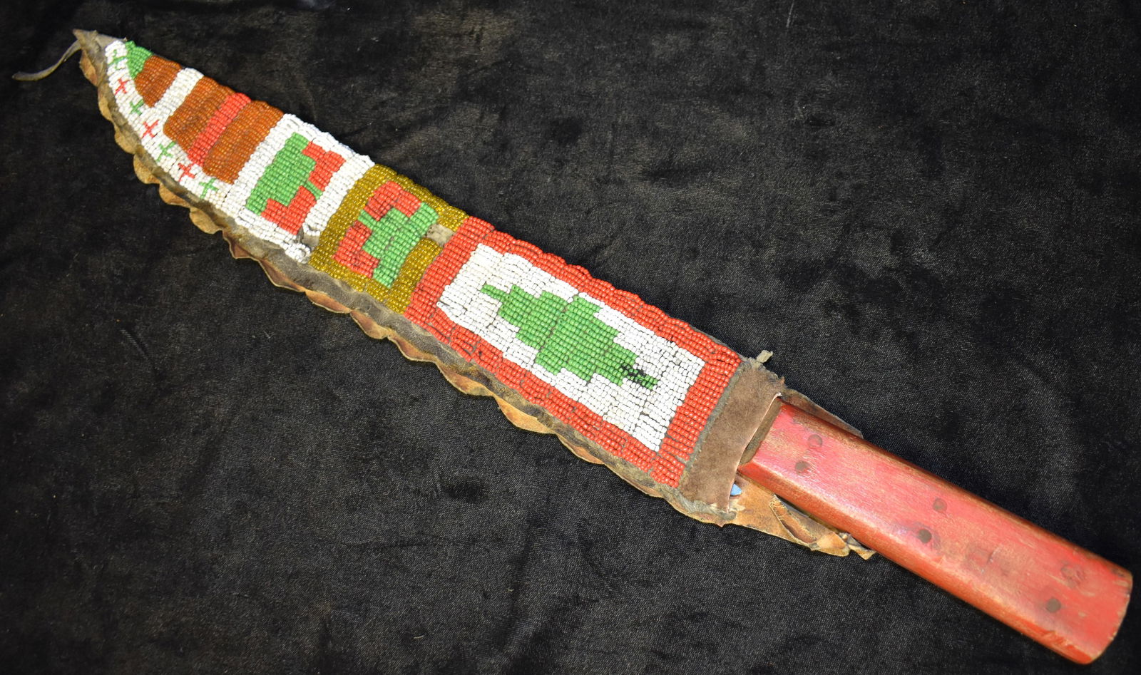 LARGE 19 1/4" Antique Knife with Native American Beaded Sheath - Nez Perce Tribe (1 of 12)