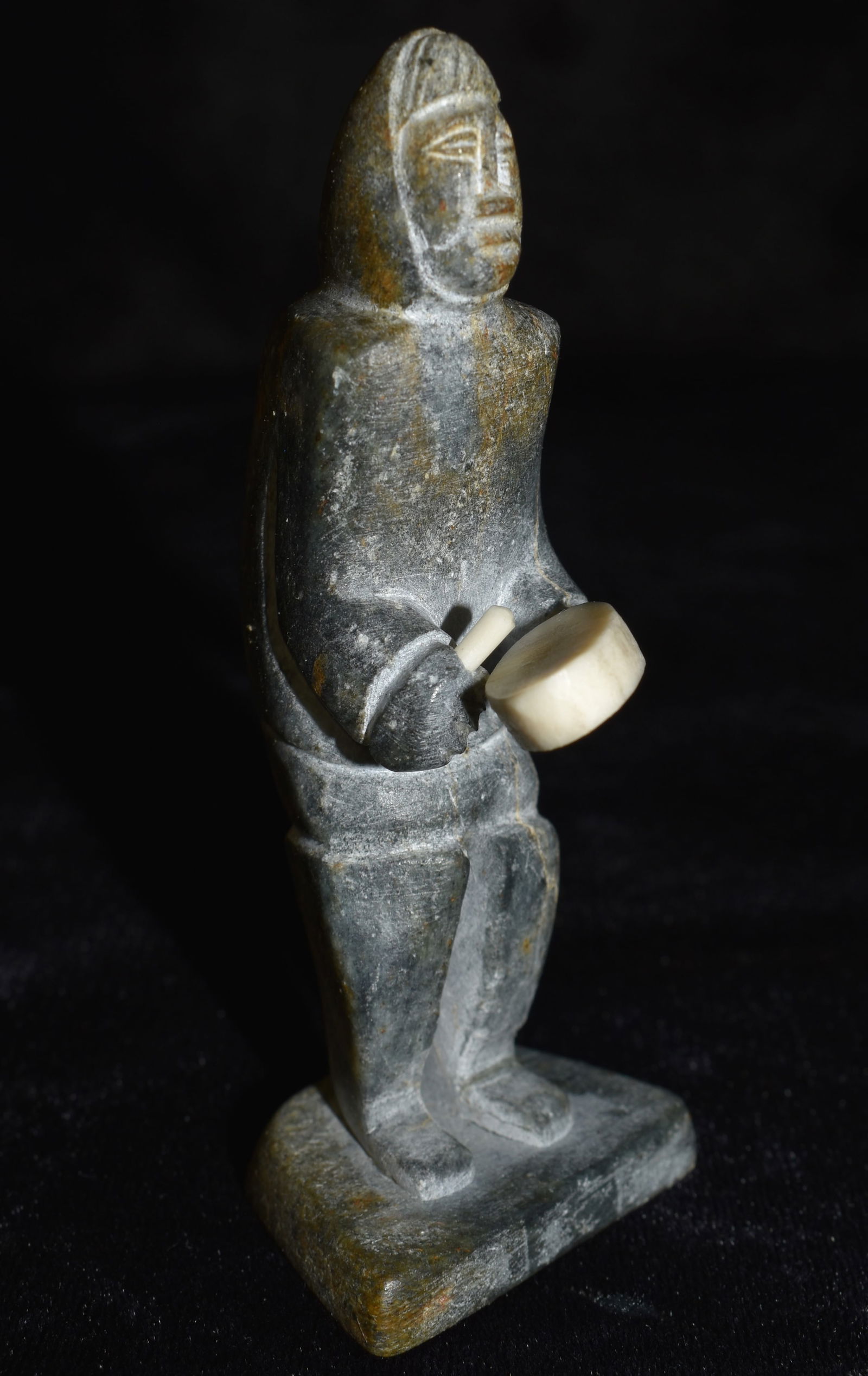 P.M. Petersen Paamiut Inuit Greenlandic Carved Soapstone Figurine Man Drum (1 of 6)