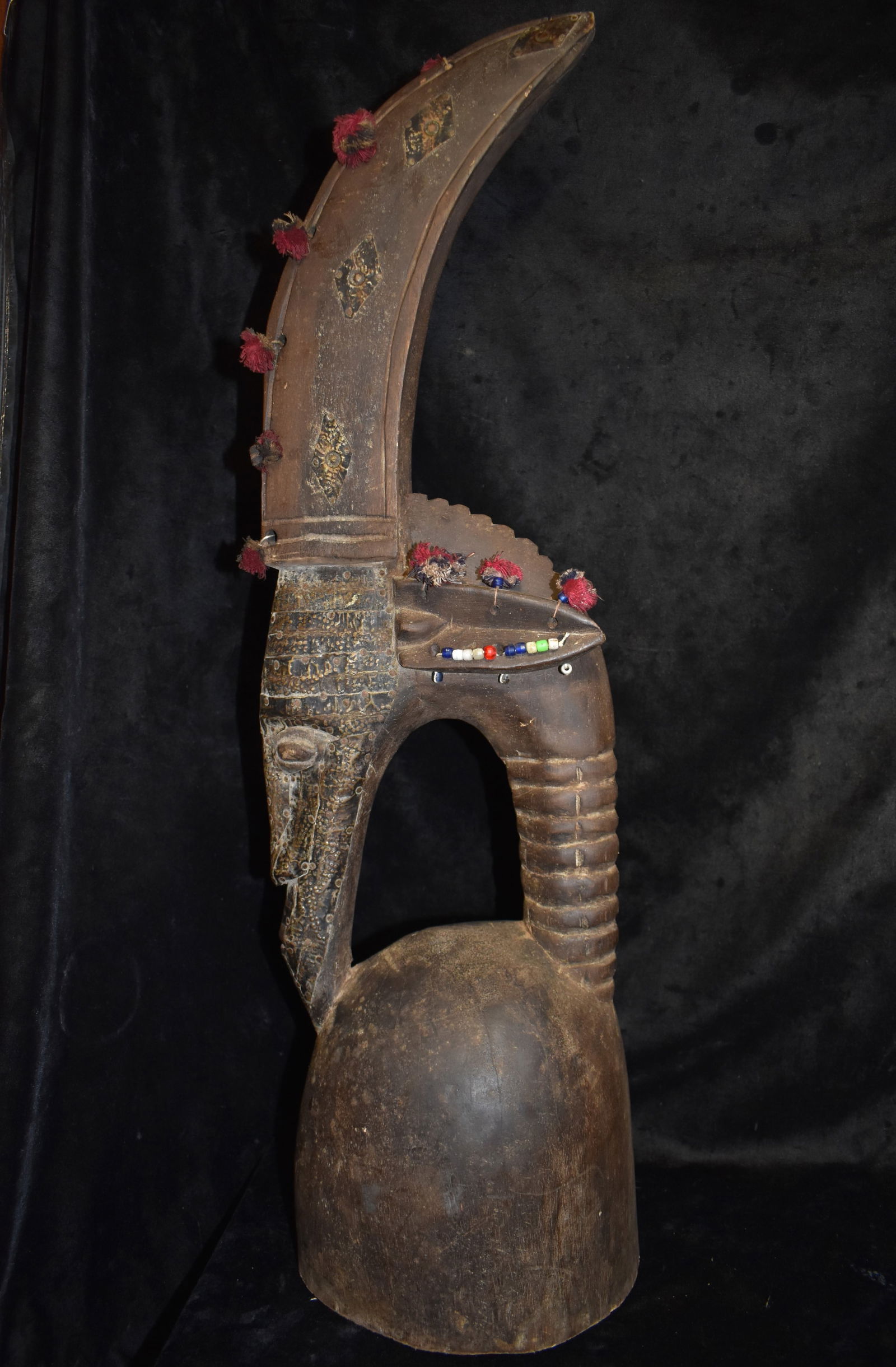 Vintage Hand Carved Bozo Bambara Mask or Helmet w/ Metal Accents (1 of 12)