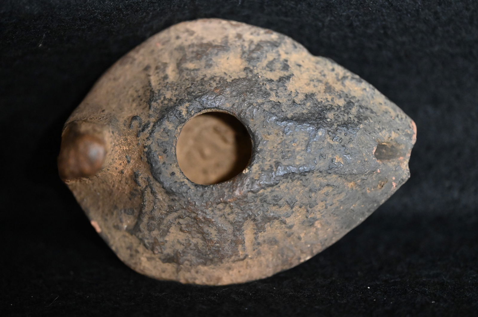 Holy Land Terracotta Oil Lamp Circa 500-700 AD.: Ancient Roman Fired Clay Terracotta Oil Lamp from the Brzantine Era. Used as the main source of light for thousands of years the oil lamp was a very important inventions that was only slightly modifie