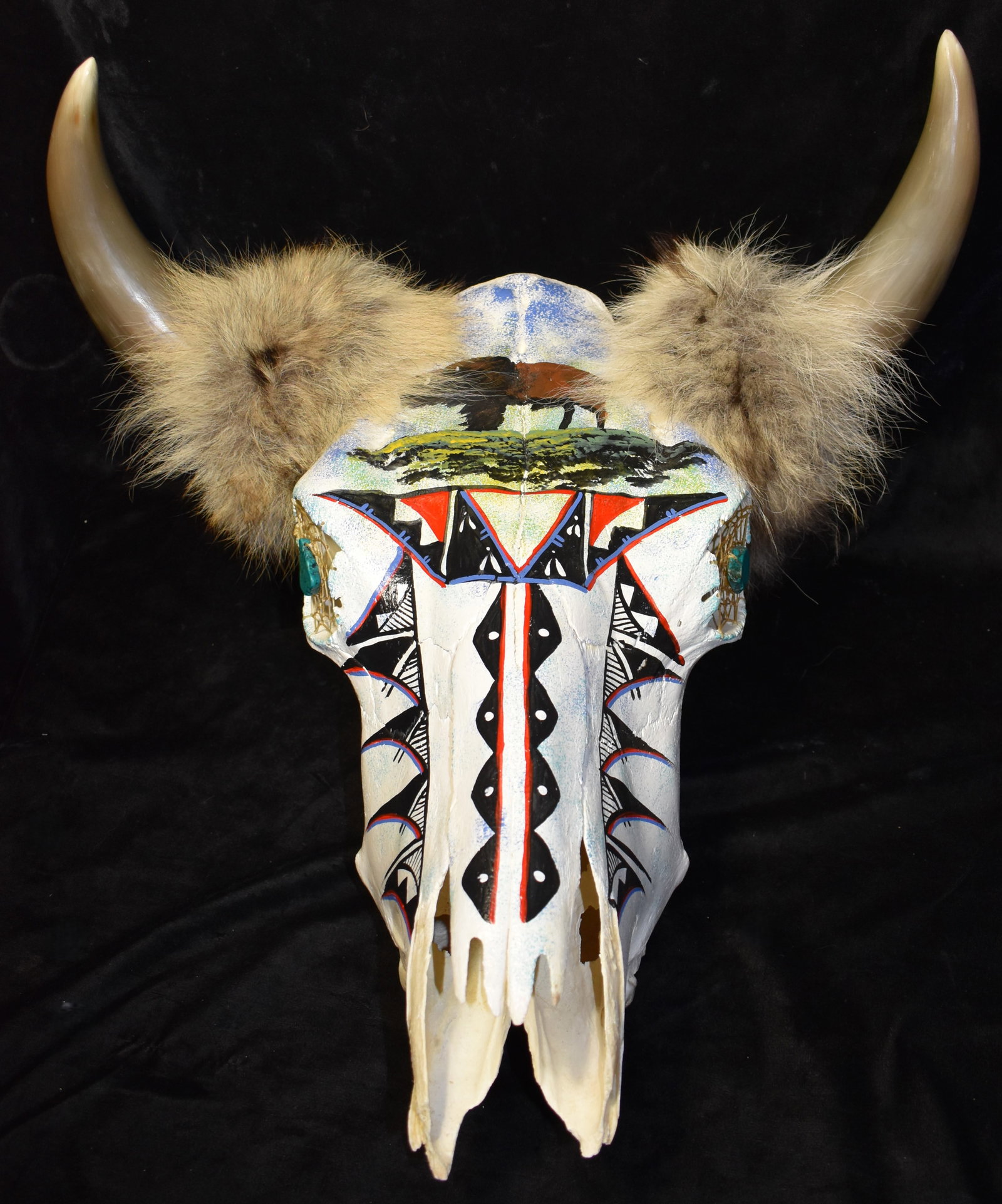 Navajo Hand Painted Buffalo Skull by Phillip Nez - Native American Art (1 of 14)