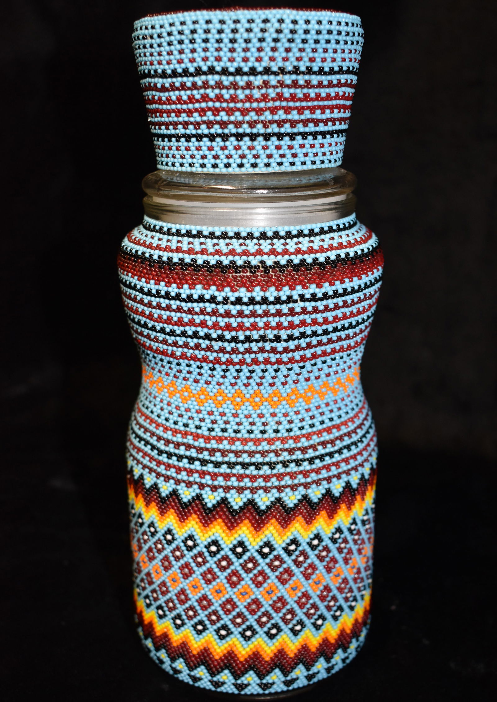 9 1/2" Outstanding Plains Indian Beadwork Jar with Topper (1 of 7)