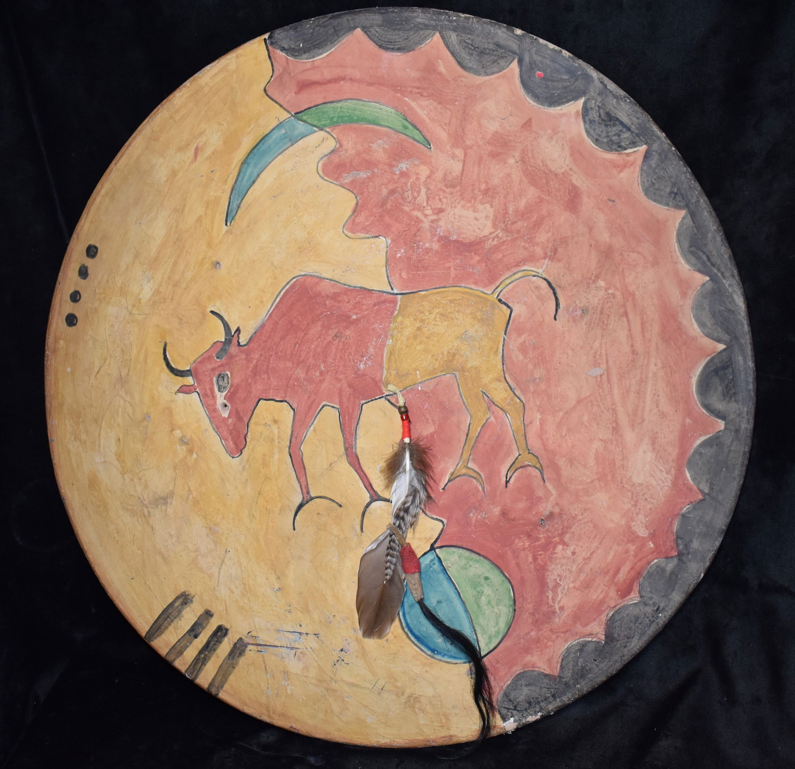 Mid Century Plains Indian Hand Painted Shield - Lakota - Sioux (1 of 10)