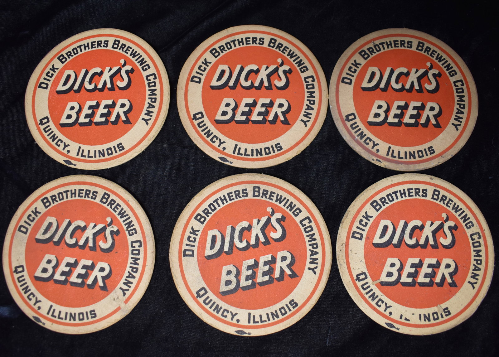 6 1937 to 1951 DICK's BEER COASTERS/ DICKS BROTHERS BREWING COMPANY Quincy, Illinois: 6 1937 to 1951 DICK's BEER COASTERS/ DICKS BROTHERS BREWING COMPANY Quincy, Illinois. In the early part of the 20th century, Dick Bros brewery was larger than Anheuser-Busch in St. Louis, Missouri. Di