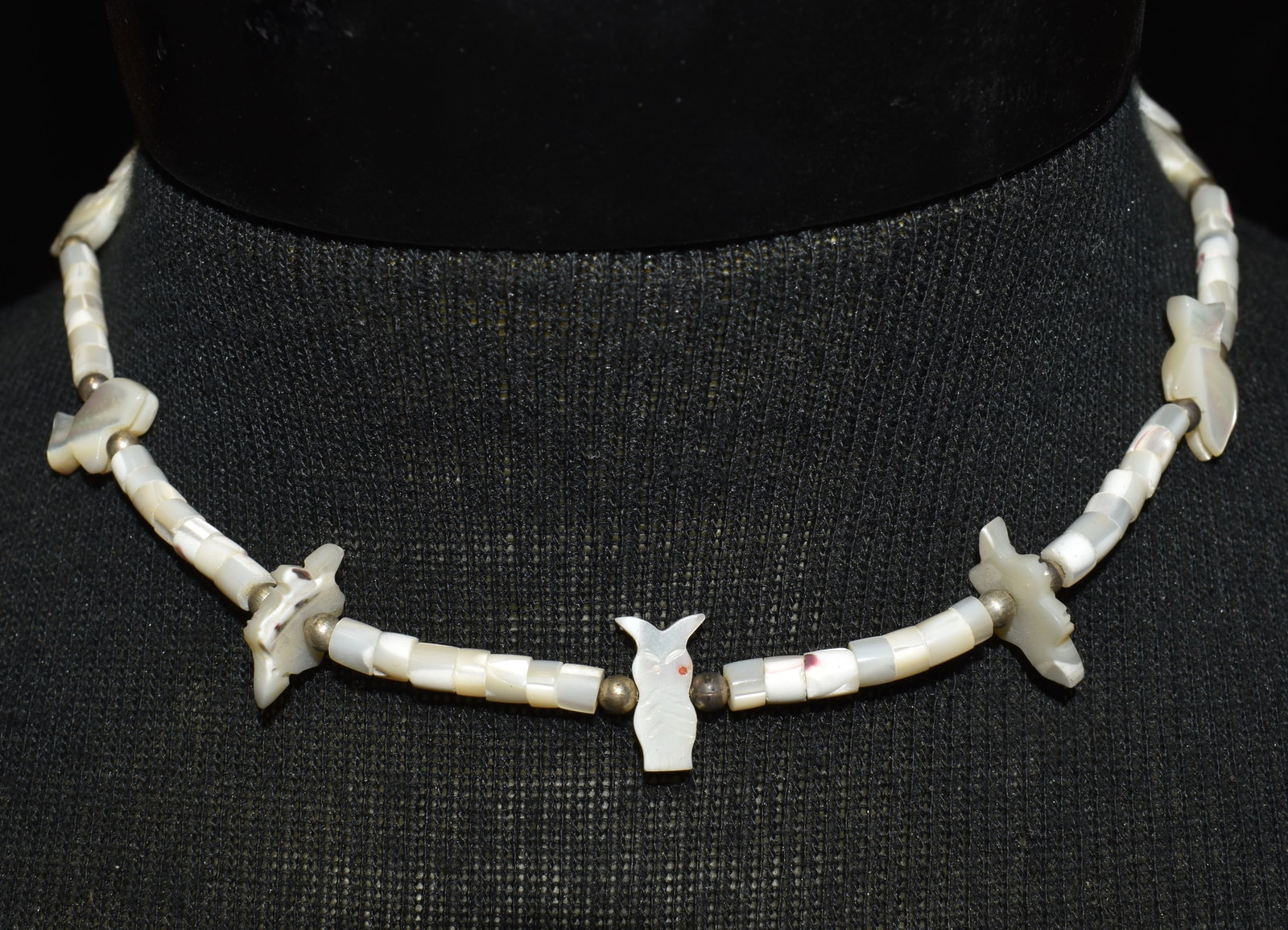 Animporphic Heishi Mother of Pearl Necklace/Choker - 17 1/2": Animporphic Heishi Mother of Pearl Necklace. Excellent condition. Birds, fish and turtles. Measures 17 1/2"