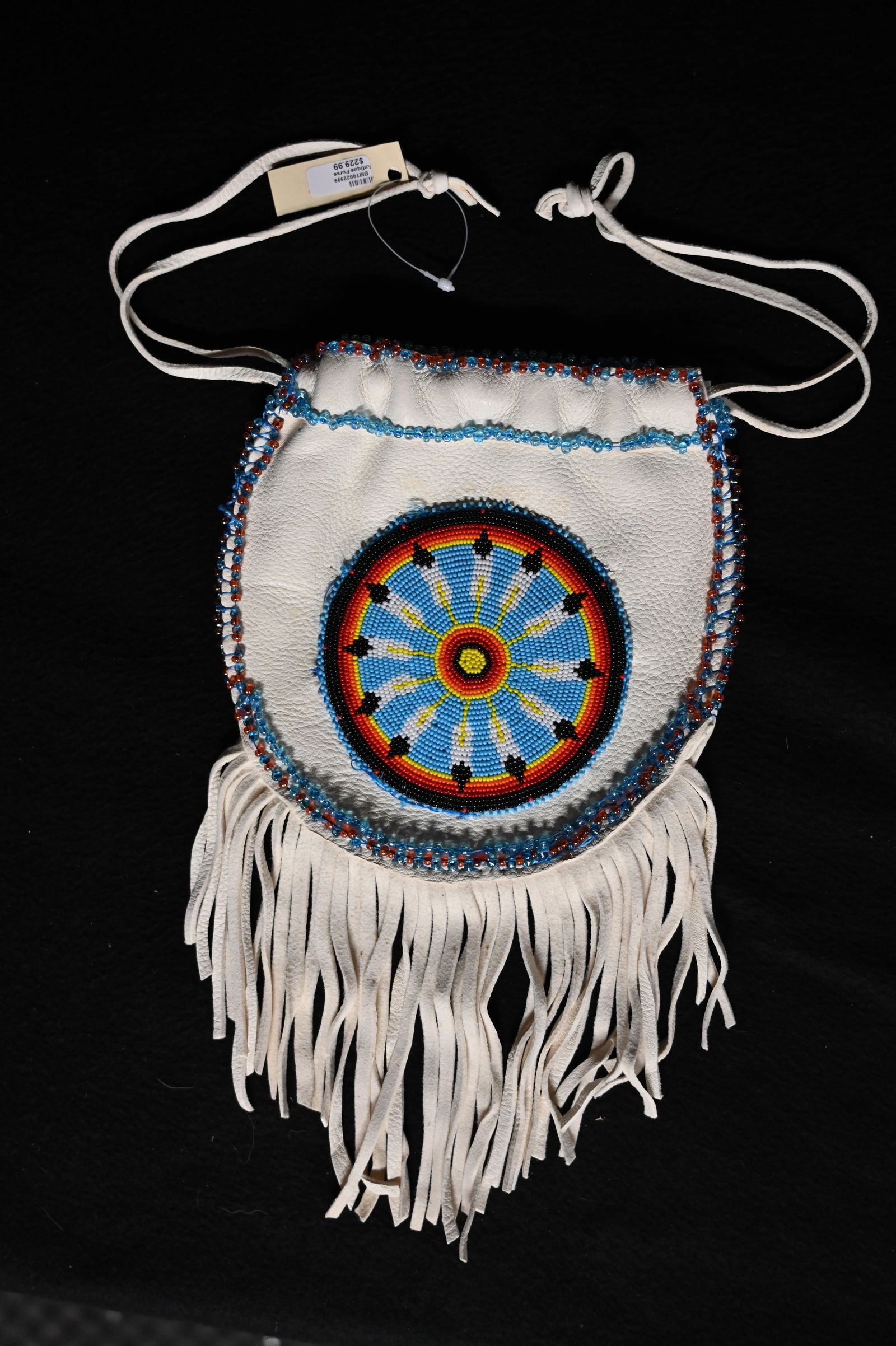 Beaded Leather Purse or Bag Made by Native Americans 8" wide 13" long Ex: Pride of The Nations (1 of 6)
