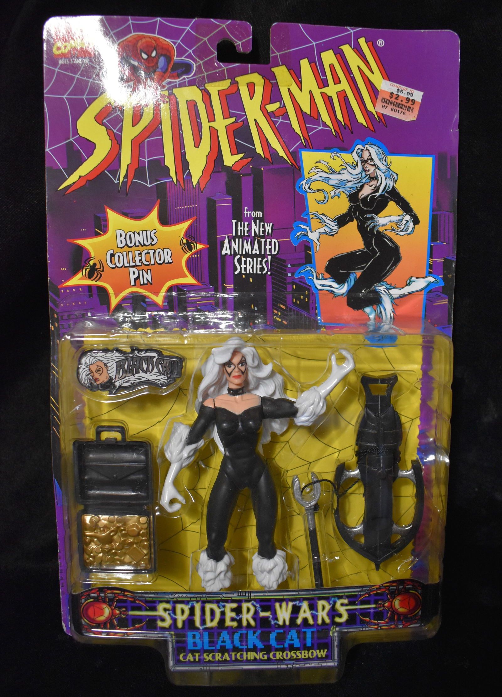 MARVEL SPIDER MAN SPIDER WARS BLACK CAT ACTION FIGURE 1996 TOY BIZ.  New in the Box (1 of 3)