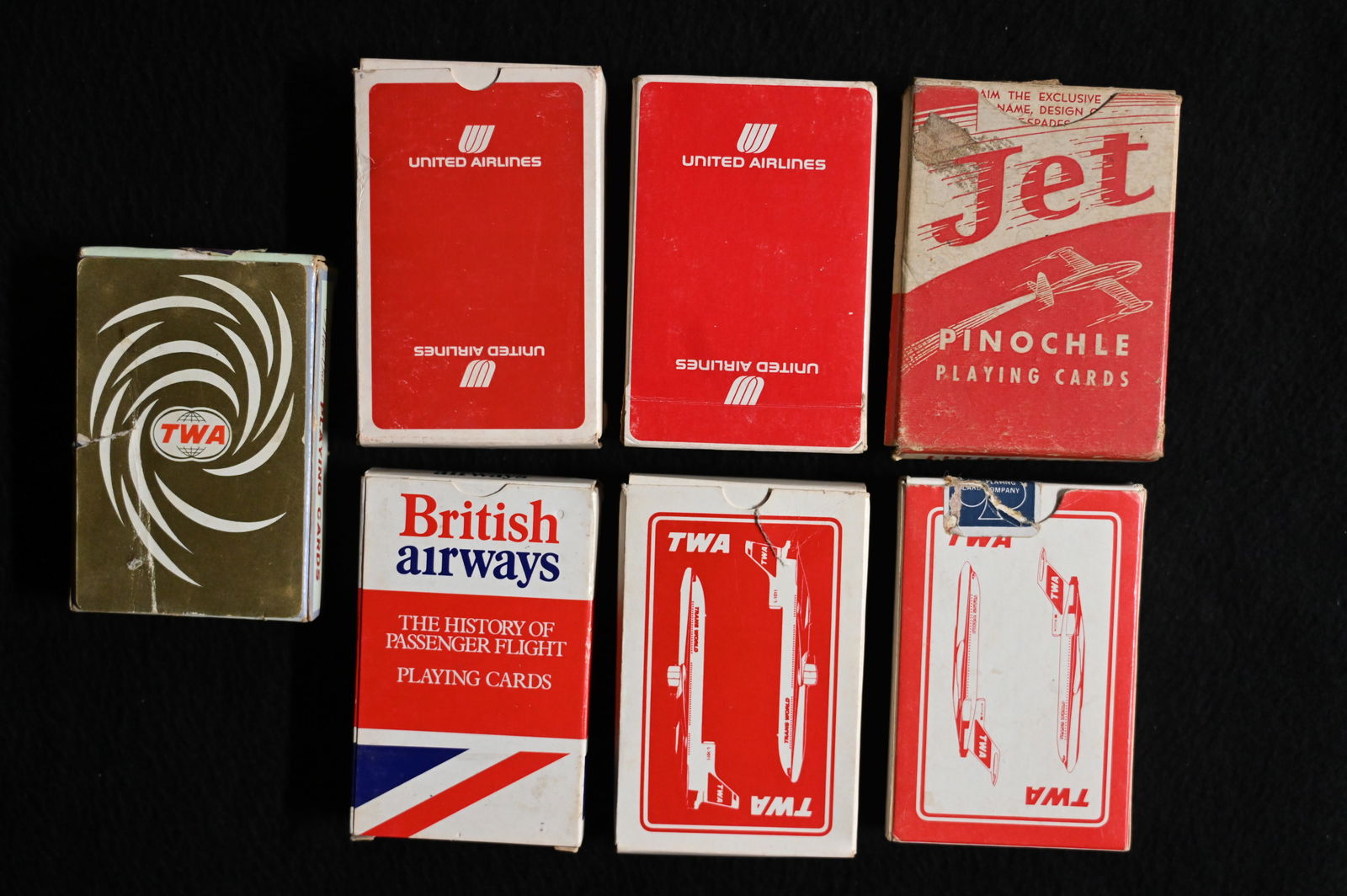 7 Decks of Vintage Airline Playing Cards includes TWA, United Airlines, British Airways, and Jet. (1 of 5)