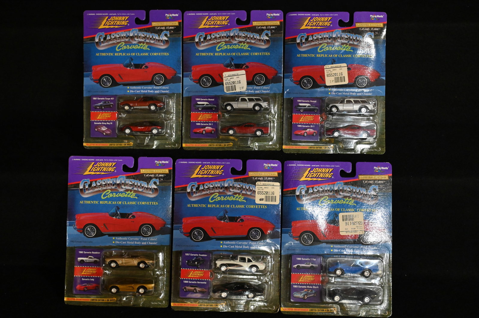6 Johnny Lightning Classic Customs Corvette Limited Edition 2 packs 1996 by Playing Mantis.  Brand (1 of 4)