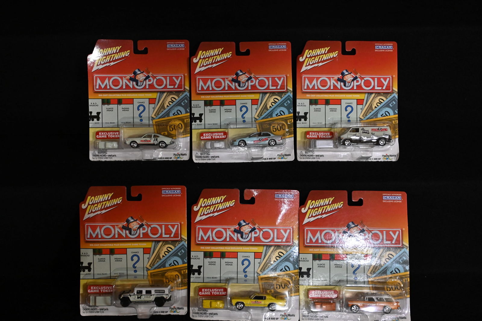 6 Johnny Lightning Monopoly 2003 Die Cast Cars with exclusive game pieces by Playing Mantis.  Brand (1 of 5)