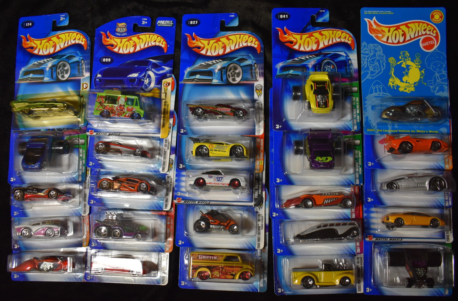 Mattel Hot Wheels Assortment of 25 cars 1990-2017: Mattel Hot Wheels Assortment contains 25 cars. All cars are brand new and in their original card. Most or all appear to be 1990-2017 Hot wheels.