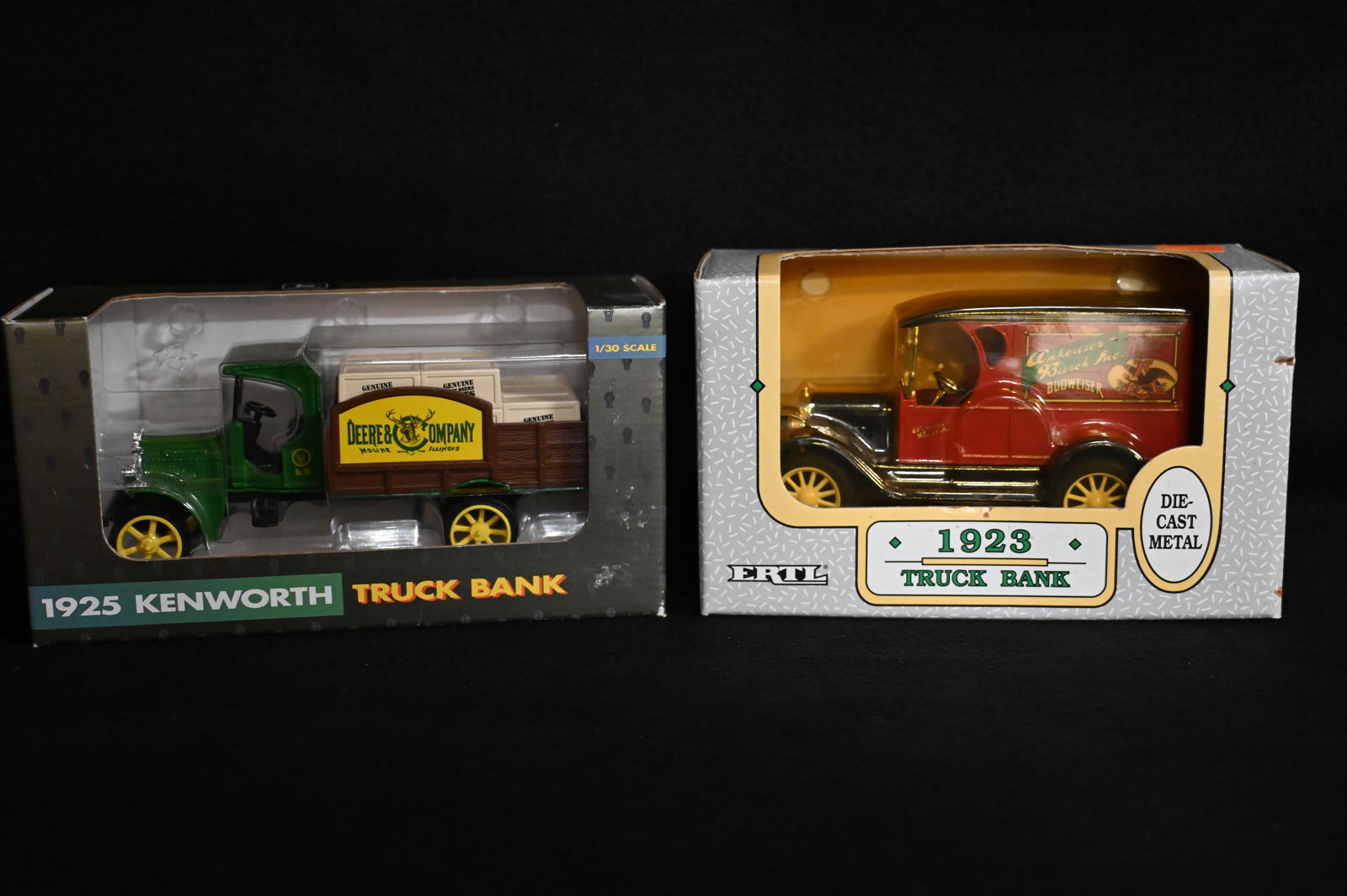 2 ERTL Truck Banks includes 1925 Kenworth Deere & Company, and 1923 Budweiser Delivery Truck. (1 of 5)