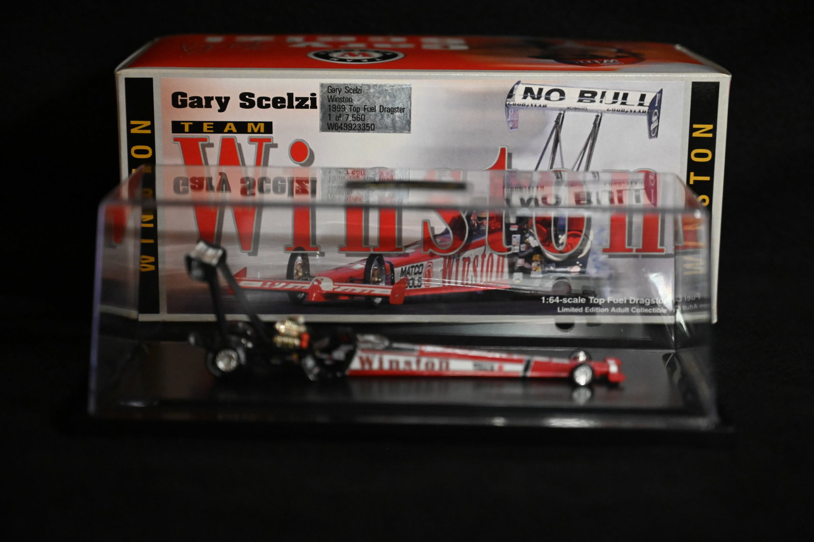 1999 Gary Scelzi "Winston" Die Cast NHRA Top Fuel Dragster 1/64 Scale produced by Action: 1999 Gary Scelzi "Winston" Die Cast NHRA Top Fuel Dragster 1/64 Scale produced by Action Collectables.