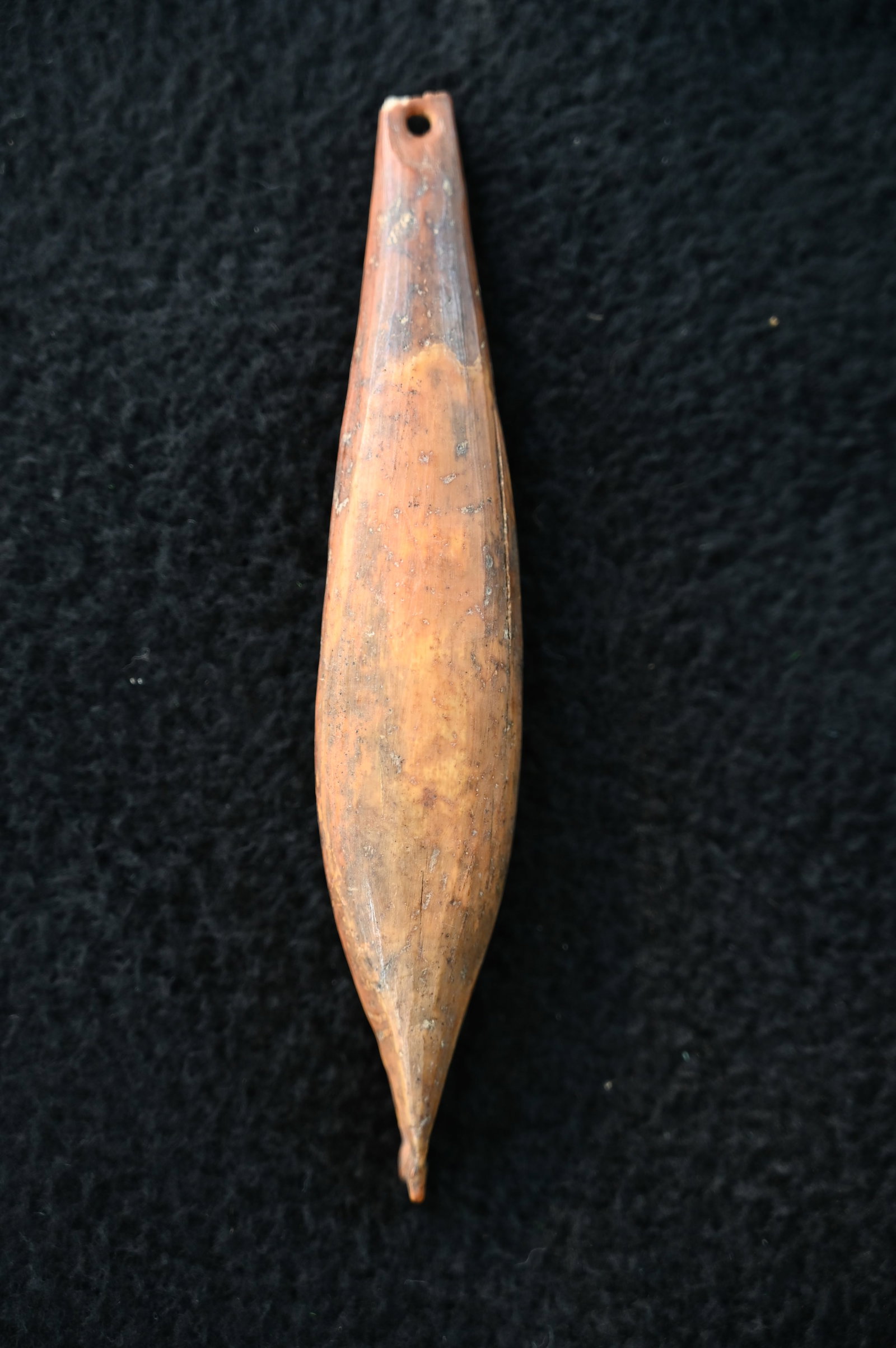 Alaska Inuit 4 7/8" Bone Fishing Weight Drilled on both ends.: Alaska Inuit4 7/8" Bone Fishing Weight Drilled on both ends.