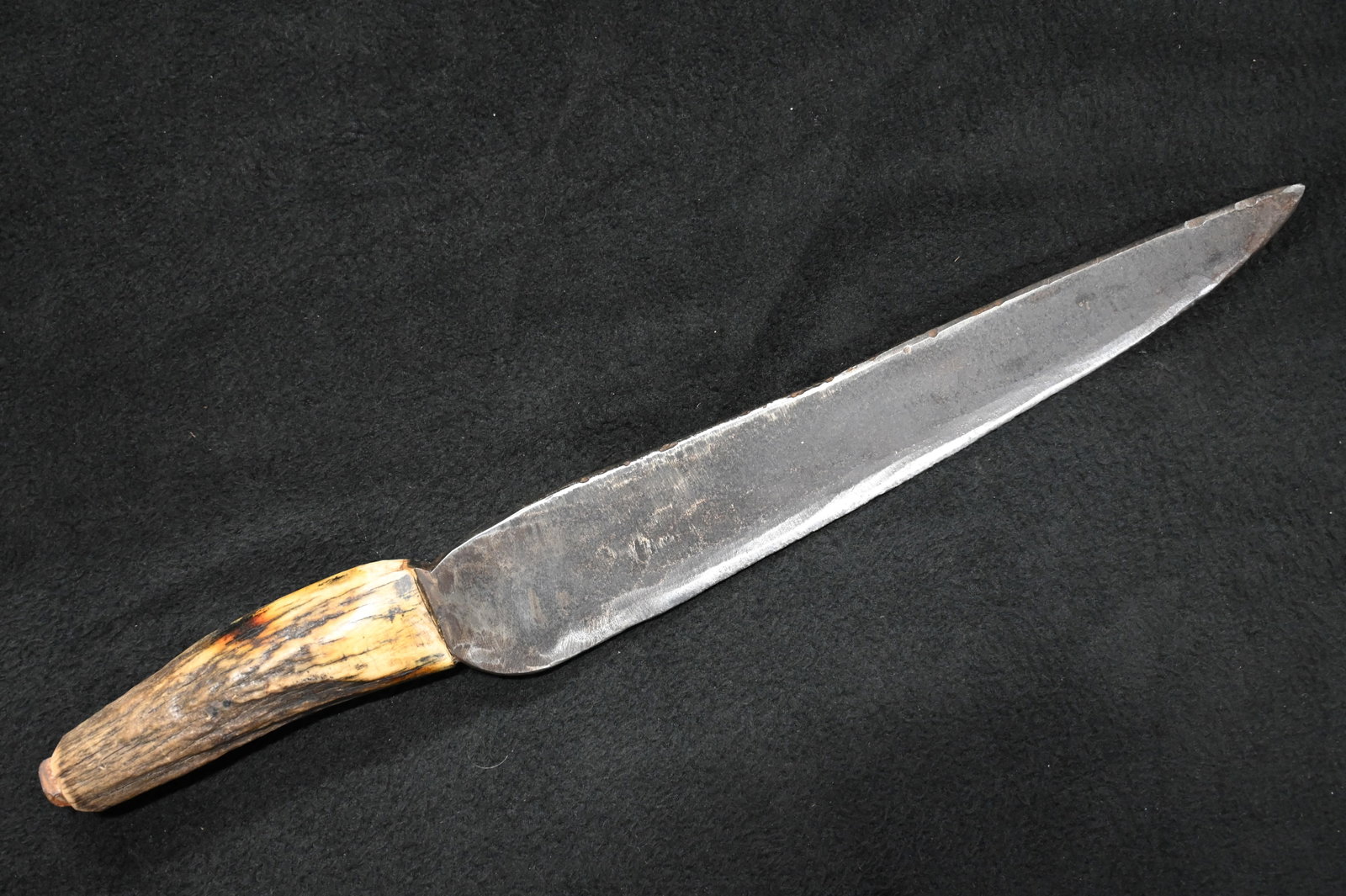 14 3/4" Stag Handled Bowie Knife Blacksmith Made Circa 1800's.: 14 3/4" Stag Handled Bowie Knife Blacksmith Made Circa 1800's.