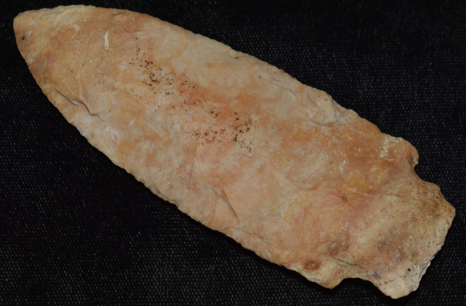 4 1/8" River Patina'd Etley found in St Louis County, Missouri: 4 1/8" River Patina'd Etley found in St Louis County, Missouri. Ex Tim Patrick Collection. Key words: Ancient, Prehistoric Native American Indian Artifacts, Arrowheads, Stone Tools