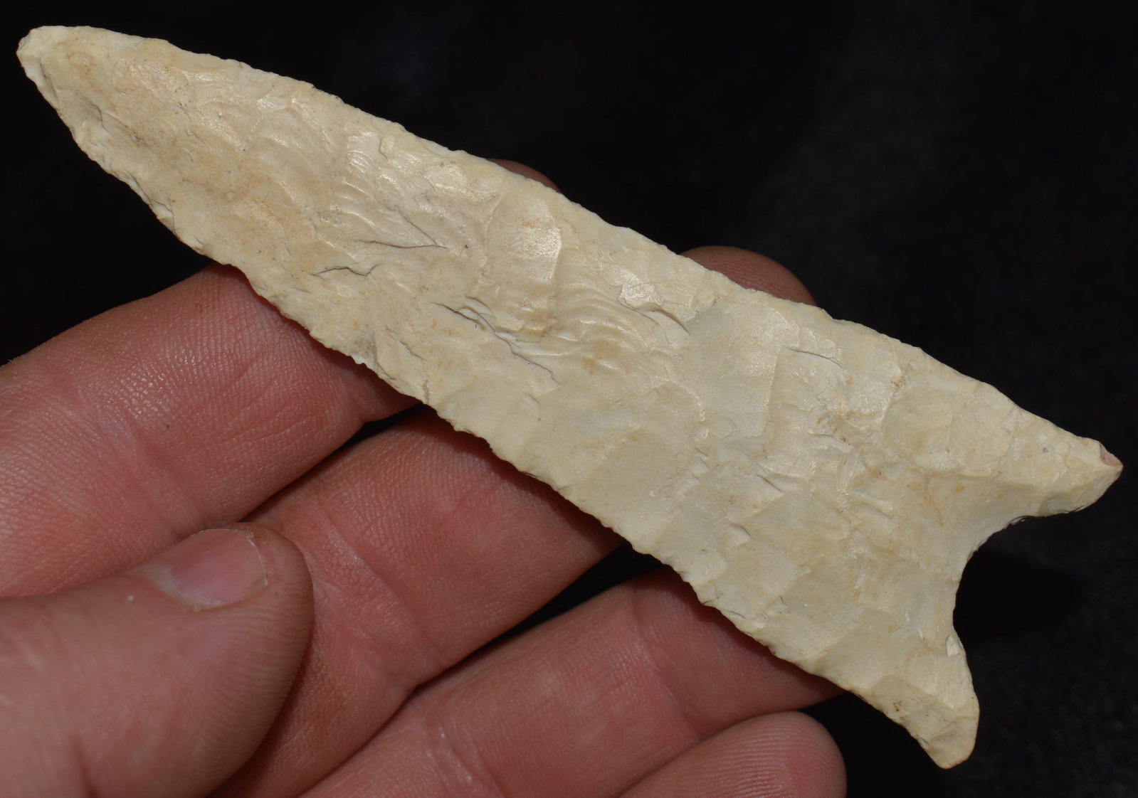 4 1/8" Dalton Classic found in Pettis County, Missouri: 4 1/8" Dalton Classic found in Pettis County, Missouri. Nicely made Dalton with a light creek patination. Material is a high grade of Burlington chert. Ex George Wolf Collection. Key words: Ancient, P