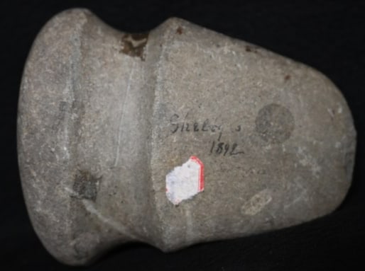 6 1/2" Full Groove Axe Found 1892 in Shelby Co. Illinois Ex: J.G. Braecklein, John Bender, Matt Lay: 6 1/2" Full Groove Axe Found 1892 in Shelby Co. Illinois Ex: J.G. Braecklein, John Bender, Matt Lay Collections. Worked down into adz form or possibly a Granite Spade.