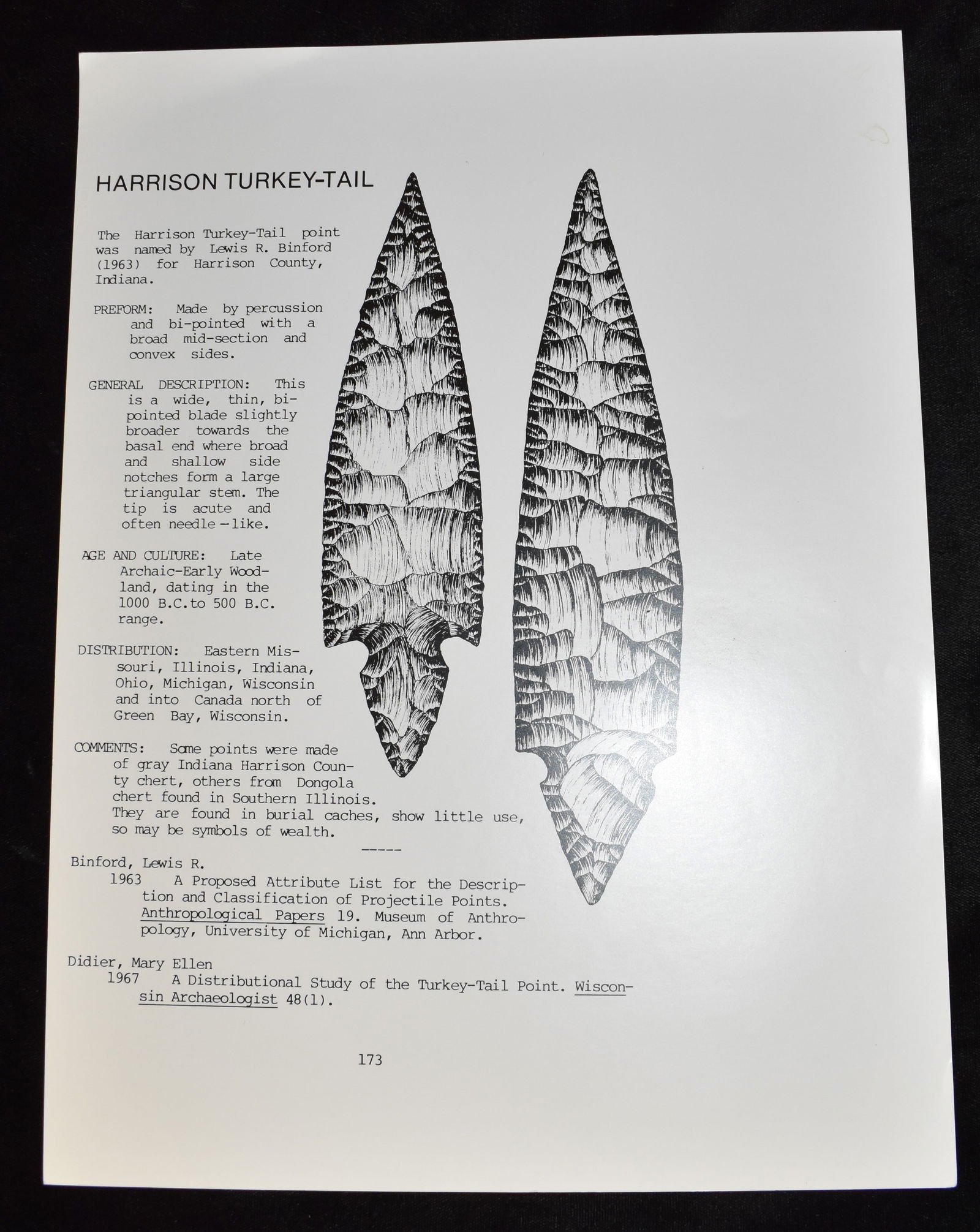 Harrison Turkey-Tail Original Plate used in the Creation of Perino's Book - Selected Preforms,: Harrison Turkey-Tail Original Plate used in the Creation of Perino's Book - Selected Preforms, Points, and Knives of the North American Indians. Gregory Perino was a highly respected authenticator and