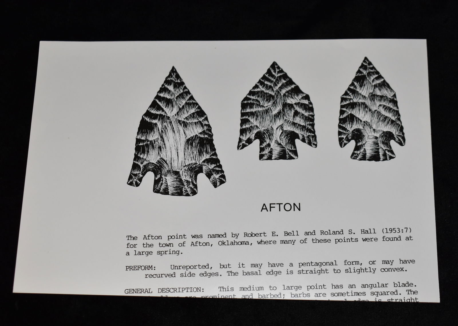 Afton Original Plate used in the Creation of Perino's Book - Selected Preforms, Points, and Knives: Afton Original Plate used in the Creation of Perino's Book - Selected Preforms, Points, and Knives of the North American Indians. Gregory Perino was a highly respected authenticator and Author of Nati