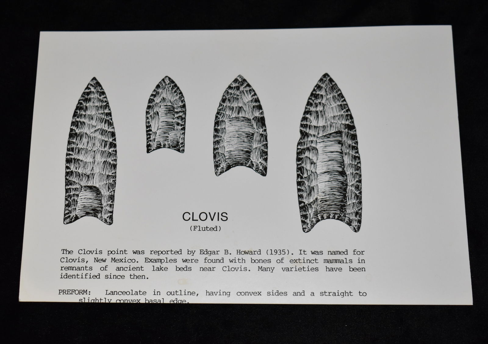 Clovis Original Plate used in the Creation of Perino's Book - Selected Preforms, Points, and Knives: Clovis Original Plate used in the Creation of Perino's Book - Selected Preforms, Points, and Knives of the North American Indians. Gregory Perino was a highly respected authenticator and Author of Nat