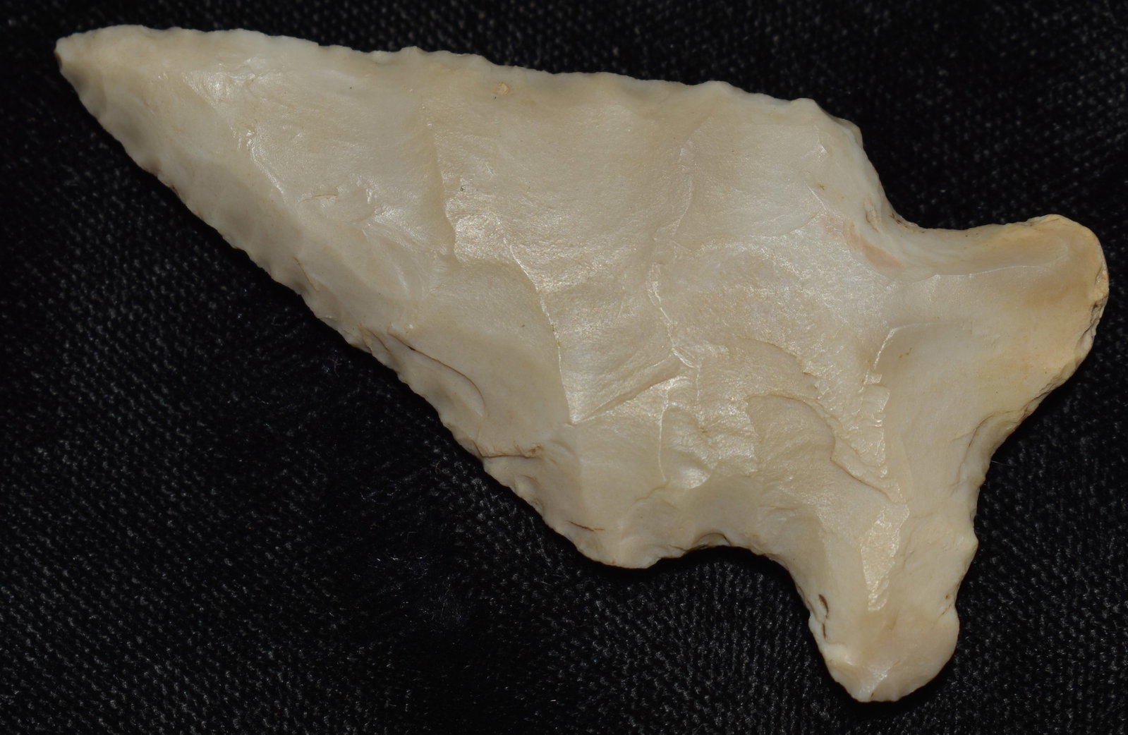 2 1/2" Mozarkite Rice Lobed Arrowhead found in Johnson County, Missouri: 2 1/2" Mozarkite Rice Lobed Arrowhead found in Johnson County, Missouri. Ex Tim Patrick Collection.