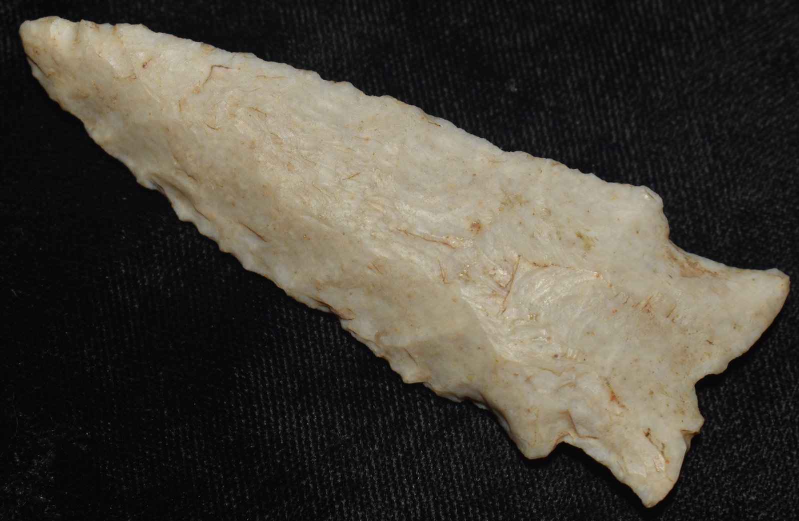 3 1/8" Hardin Barb found in Johnson County, Missouri: 3 1/8" Hardin Barb found in Johnson County, Missouri. Made of a high grade of marshal chert. Exhibits correct manufacture and excellent patination. Ex Tim Patrick Collection.