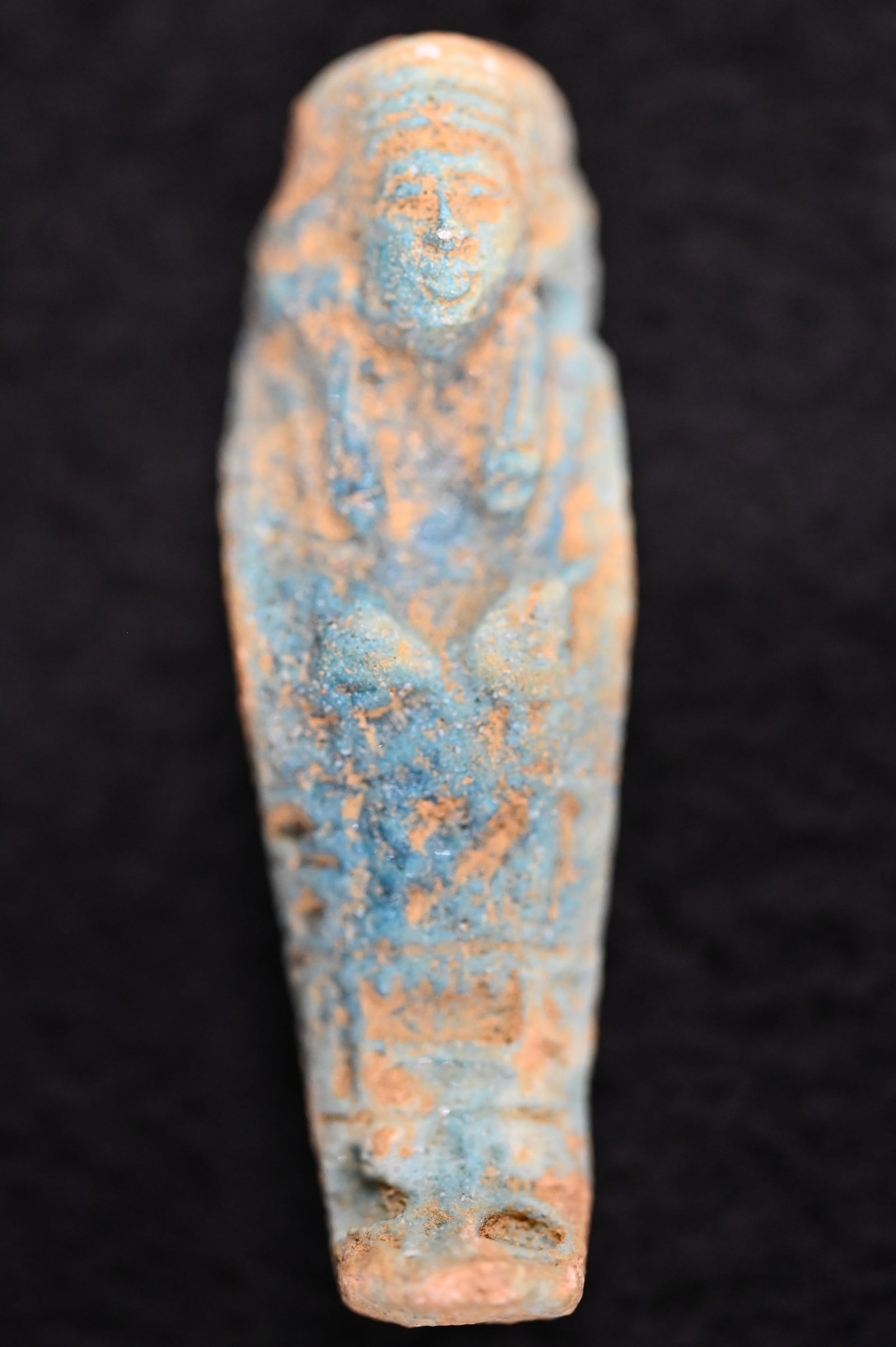 Ancient Egyptian Faience Ushabti Pendant Late Period c.600 BC. Size 2 1/16". White Faience mummy: Ancient Egyptian Faience Ushabti Pendant Late Period c.600 BC. Size 2 1/16". Faience mummy Ushabti figure.