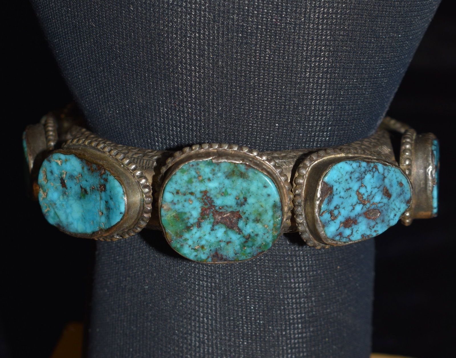 Turquoise, Silver and Glass Arabian Bedouin Bracelet: Saudi Arabian Bedouin Bracelet with silver, turquoise, and glass. From the Najd. Najd is the geographic center of Saudi Arabia, accounting for about a third of the country's modern population. It is t