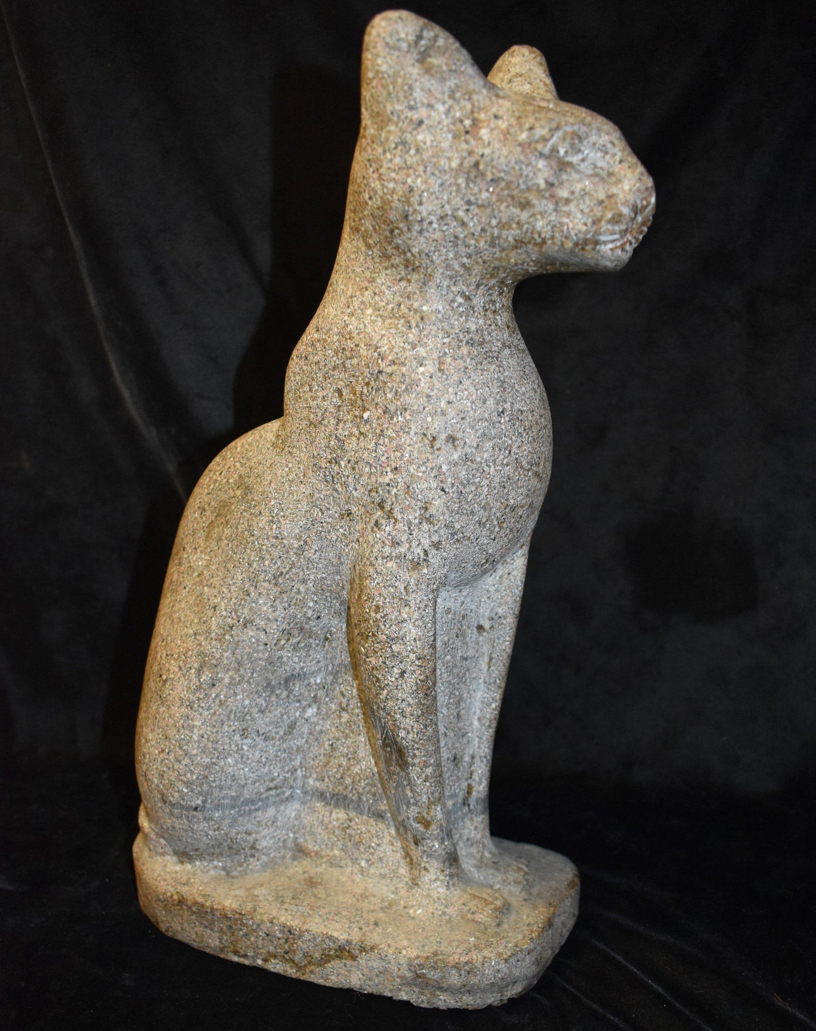 15 3/4" Vintage Egyptian Stone Cat Statue - The Goddess Bastet: 15 3/4" Vintage Egyptian Cat Statue. Bastet is an ancient Egyptian goddess associated with several aspects, including home, fertility, childbirth, music, and protection. She is often depicted as a lio