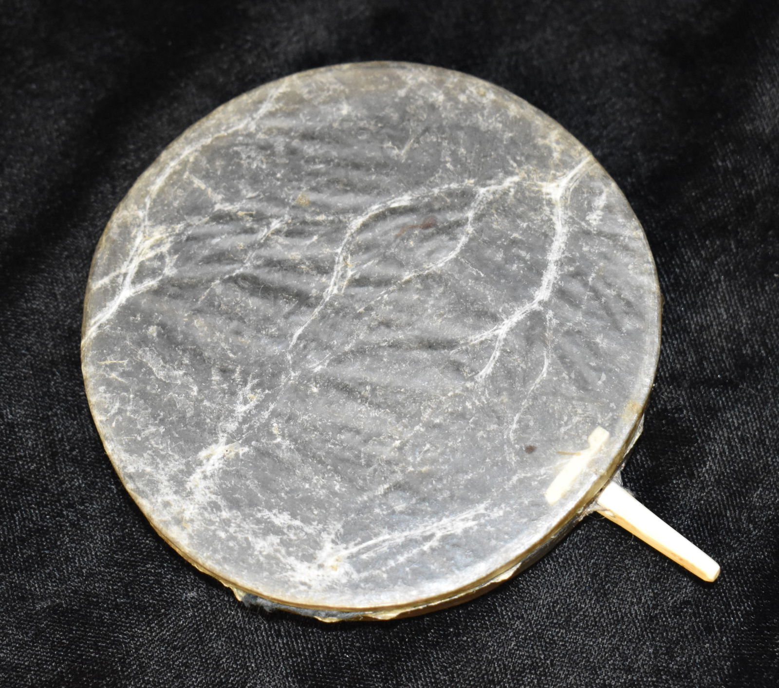 Mid-Century Small Inuit Eskimo Kelyaut (Frame Drum) - Wood, Skin & bone.: Small Inuit Eskimo Kelyaut (Frame Drum) - Wood, Skin & bone. Hand crafted by Inuit Native American Eskimos. Mid-Century or older. The Kelyaut, also known as a Qilaut, is a traditional frame drum used