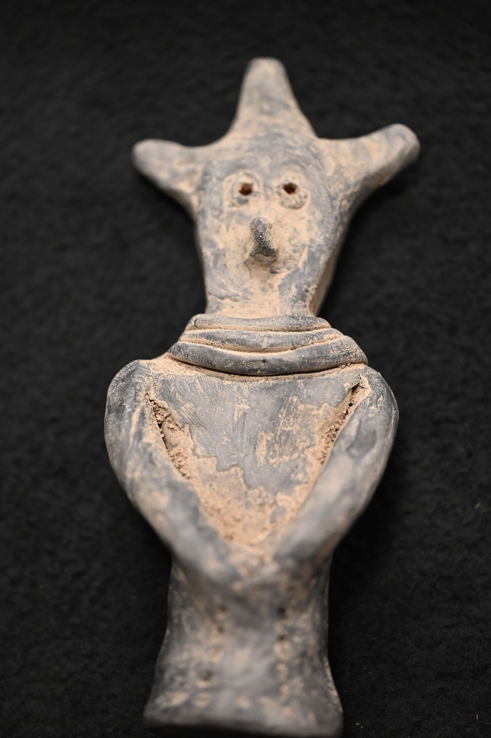 Indonesia Terracotta 3 Horned God Figure Modern Made stands 5 1/2" Tall.: Indonesia Terracotta 3 Horned God Figure Modern Made stands 5 1/2" Tall.