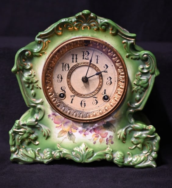 Ansonia Clock Company Porcelain Mantle Clock. Appears to be in really good condition. Missing the: Ansonia Clock Company Porcelain Mantle Clock. Appears to be in really good condition. Missing the key and not tested. Circa late 1800's to early 1900's.