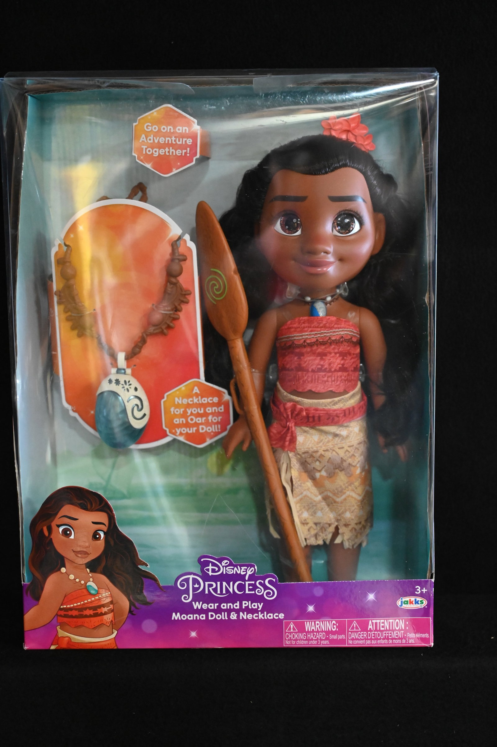 Disney's My First Princess Wear and Play Moana Doll and Necklace Produced by Jakk's Pacific in 2021: Disney's Princess Wear and Play Moana Doll and Necklace Produced by Jakk's Pacific in 2021 and in brand new condition.