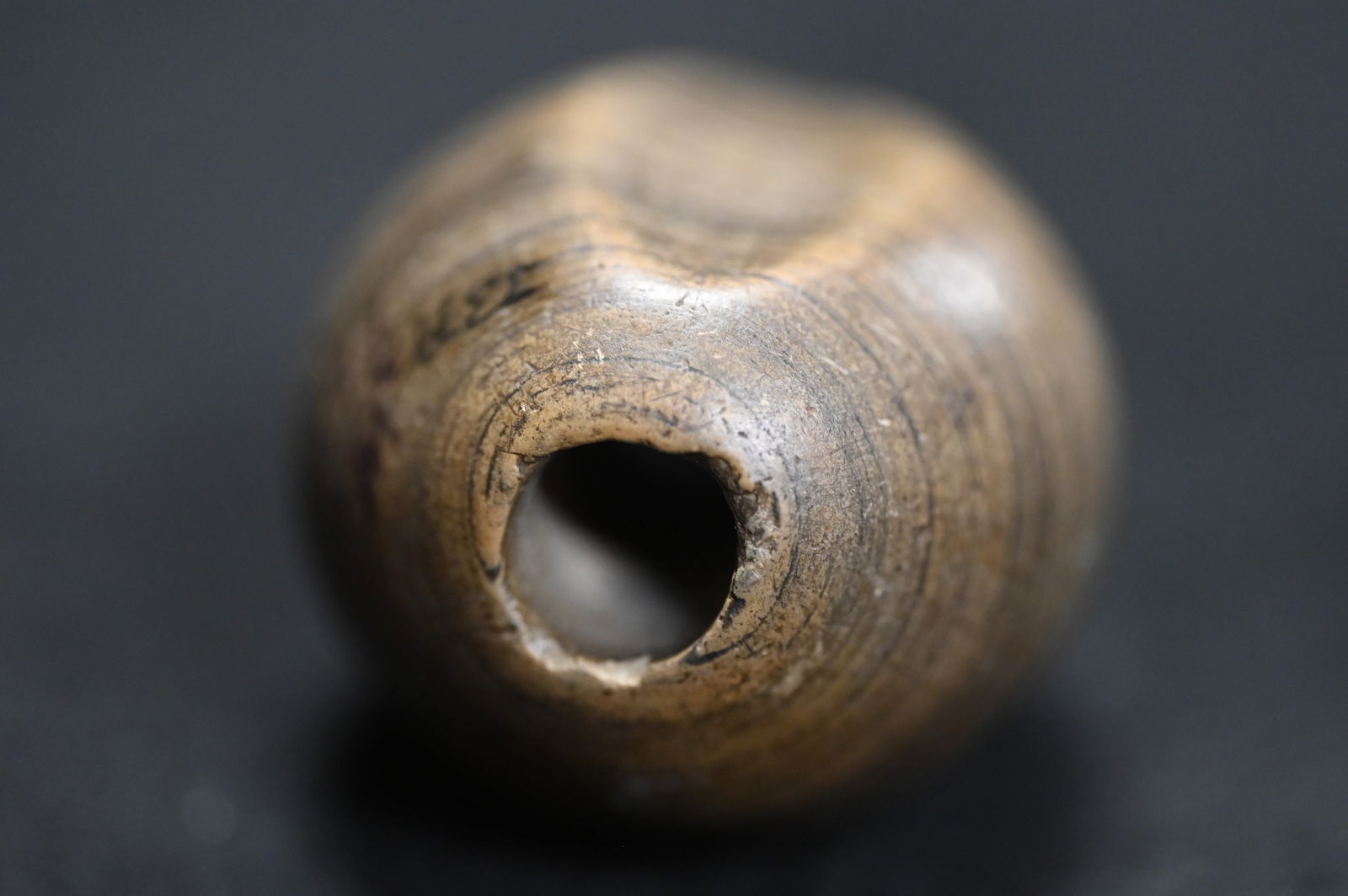 1 5/8" Slate Ball Bannerstone "Broke and Glued" Found in Adams Co. Illinois. (1 of 7)