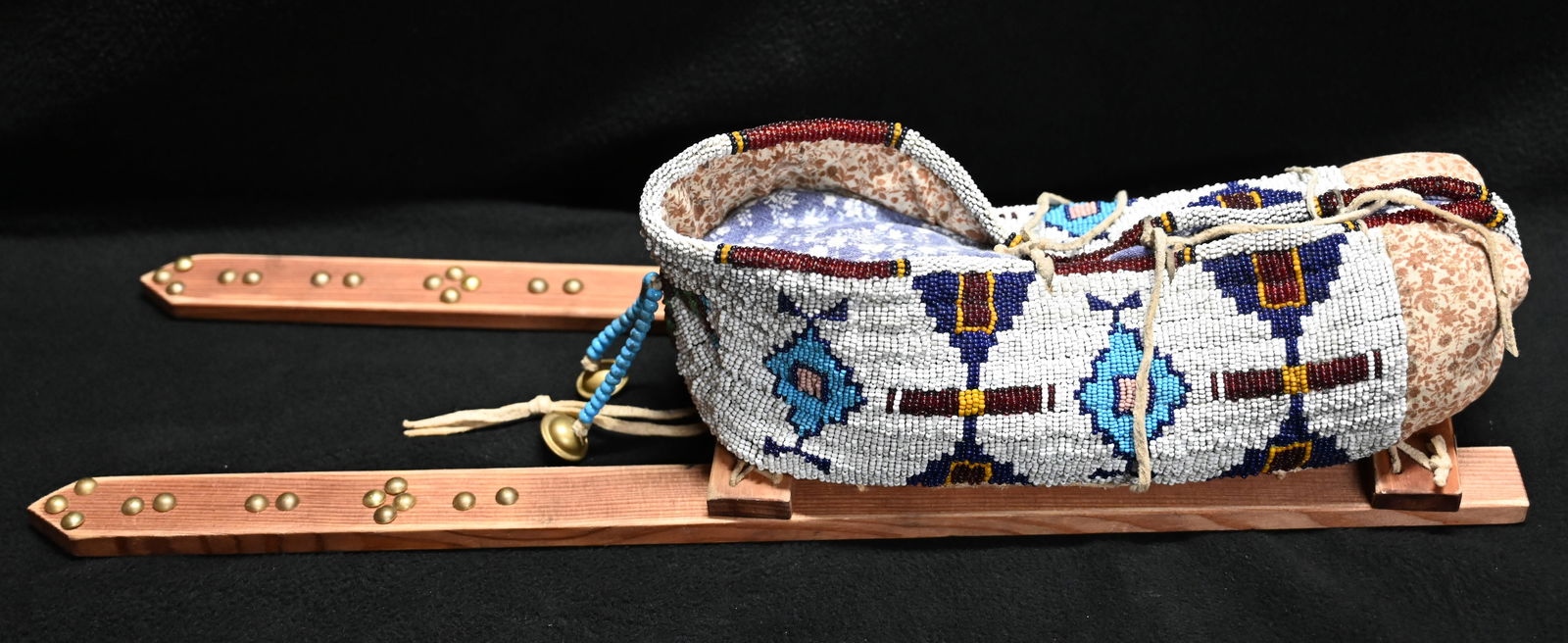 Plains Beaded Doll Cradle Cover "Very Fine" Sinue Sewn Profusely Beaded Pattern predominately white (1 of 8)