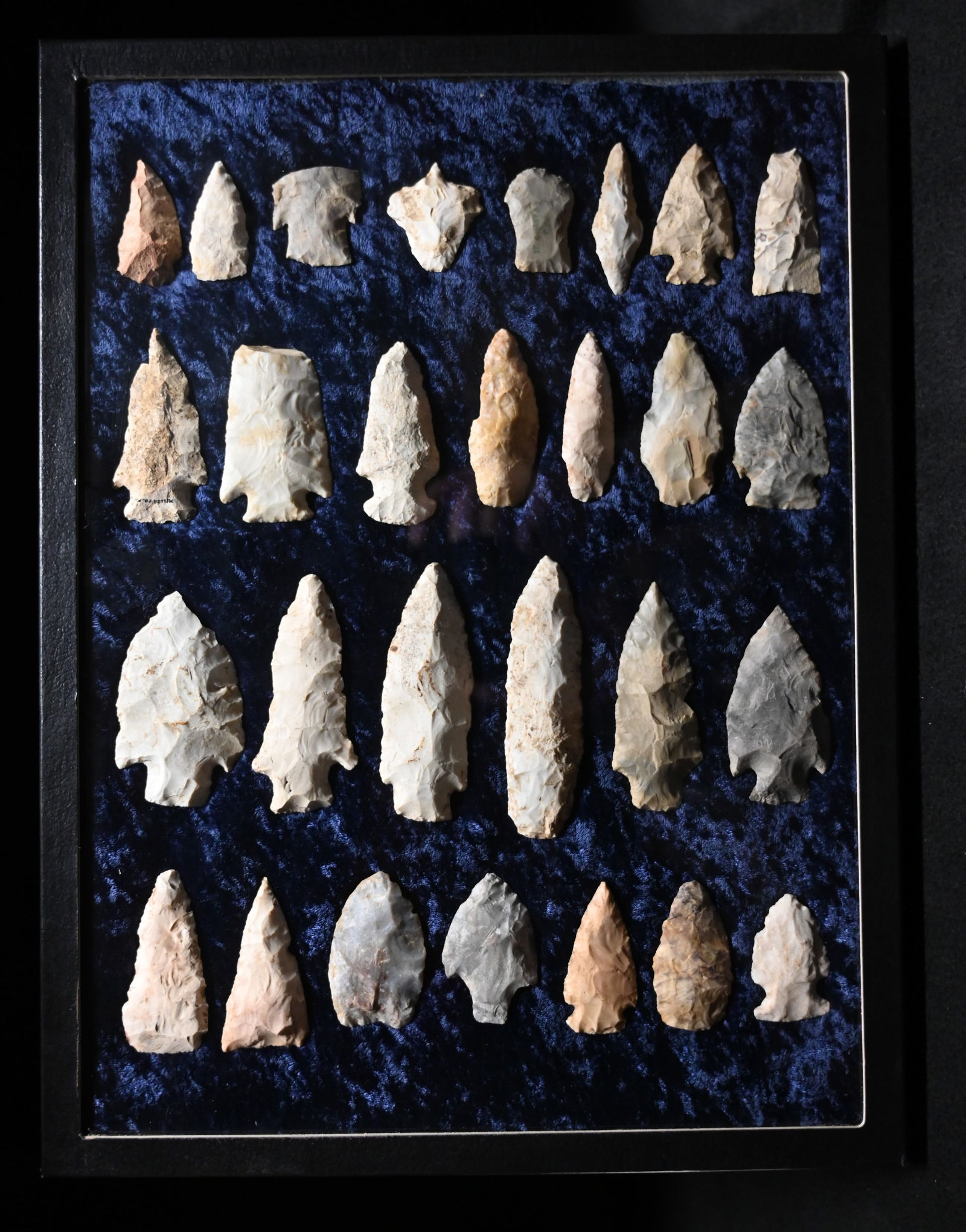 Frame of 28 Arrowheads Found in Pettis Co. Missouri longest is 4 1/8 inches and the 12 1/2" x 16 (1 of 6)