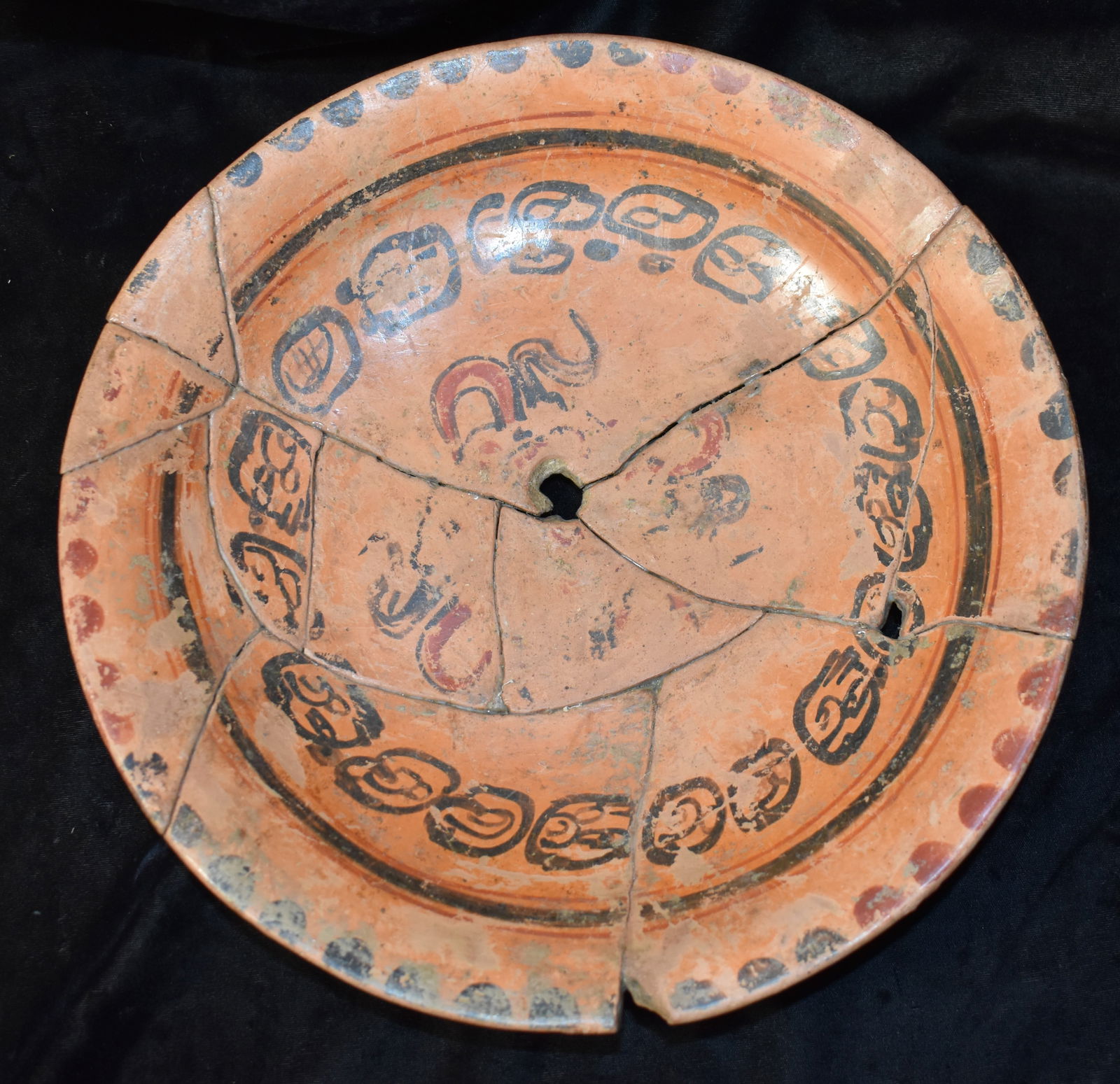 Large Pre-Columbian Mayan Polychrome Ceremonially Killed Tripod Plate (1 of 8)