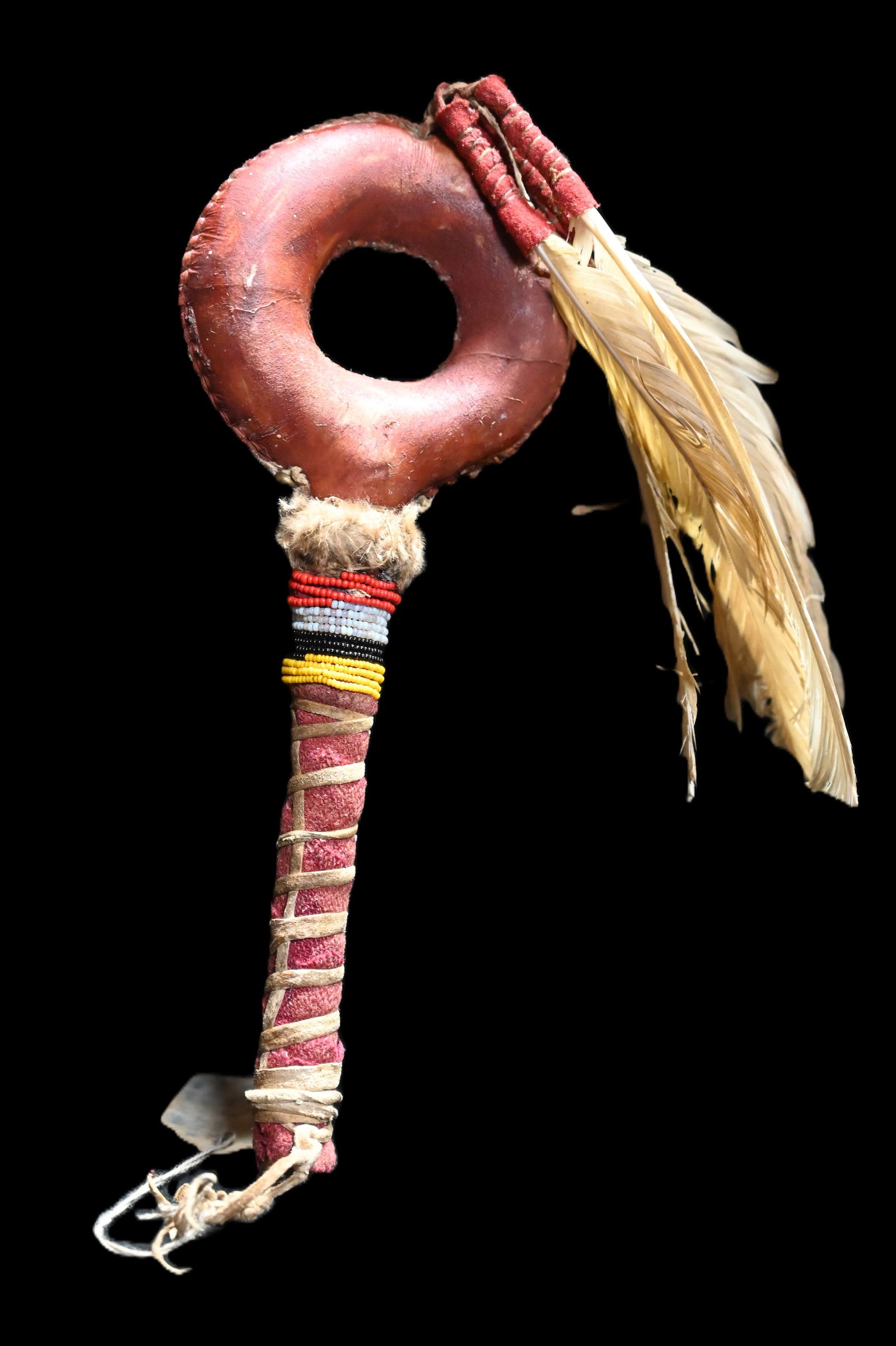 10 1/2" Red Painted Hide Rattle (1 of 5)