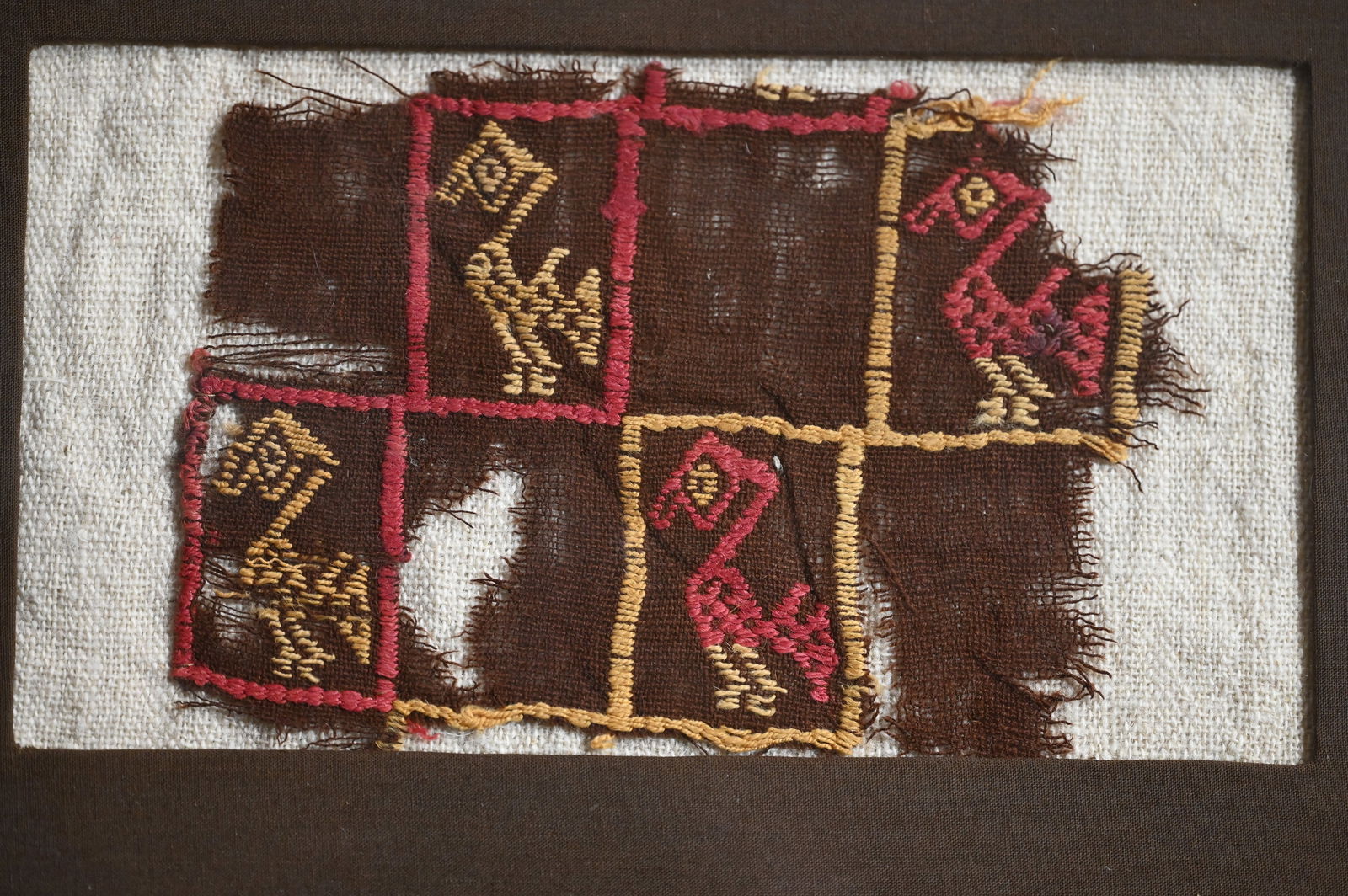 Framed Pre-Columbian Textile Fragment Bird Motif Chimu Peru. (1 of 11)