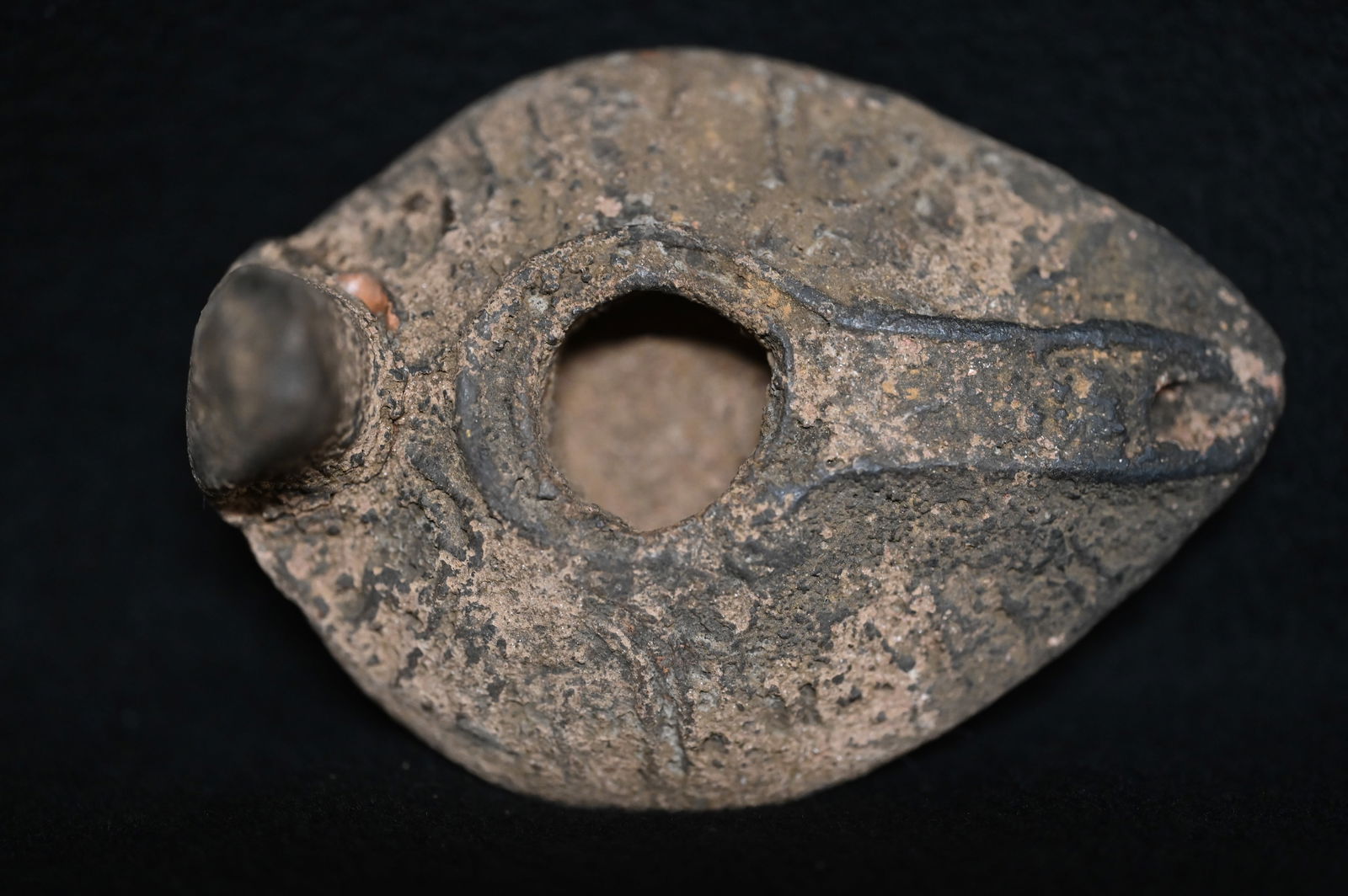 Holy Land Terracotta Oil Lamp Circa 500-700 AD.: Ancient Roman Fired Clay Terracotta Oil Lamp from the Byzantine Era. Used as the main source of light for thousands of years the oil lamp was a very important inventions that was only slightly modifie