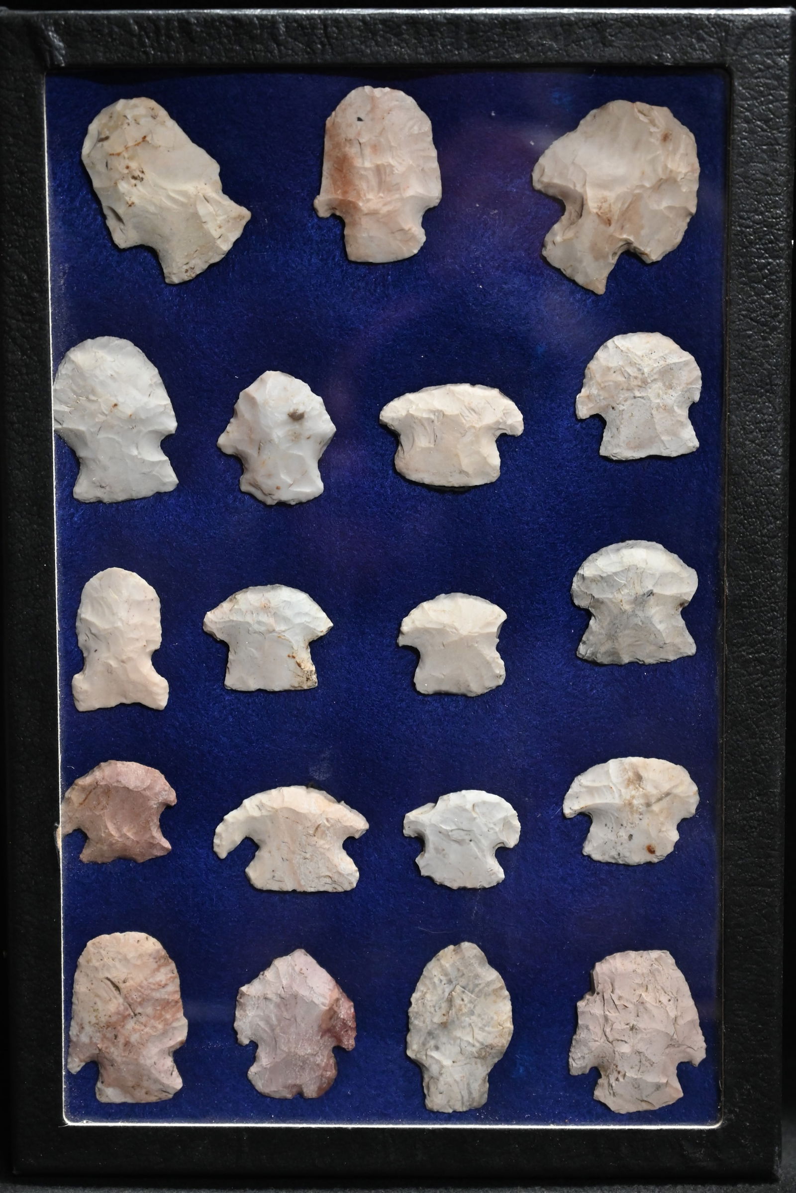 Frame of 19 Blunt Arrowheads Found in Franklin Co. Missouri Ex: Raenhard Wesselschmidt Collection. (1 of 6)
