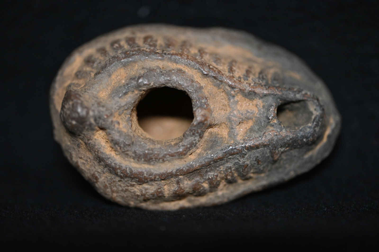 Holy Land Terracotta Oil Lamp Circa 500-700 AD.: Ancient Roman Fired Clay Terracotta Oil Lamp from the Byzantine Era. Used as the main source of light for thousands of years the oil lamp was a very important inventions that was only slightly modifie