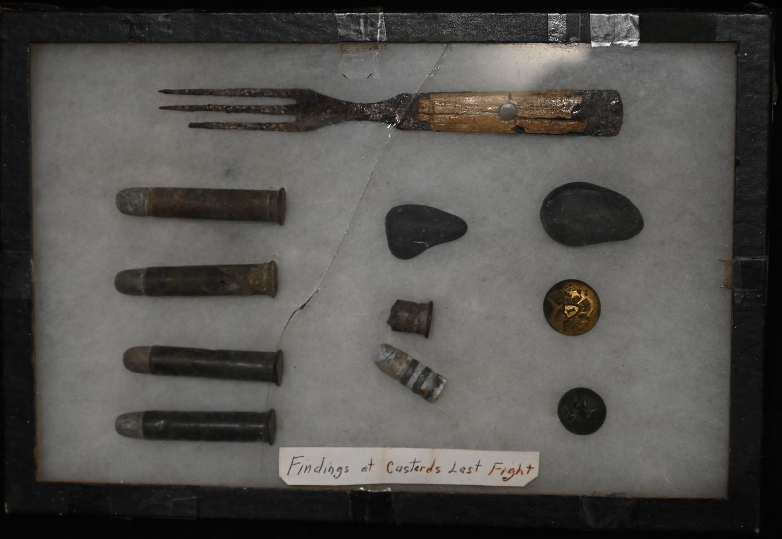 Indian War Artifacts Marked Found at Custards Last Fight in a 8"x12" Frame. (1 of 5)