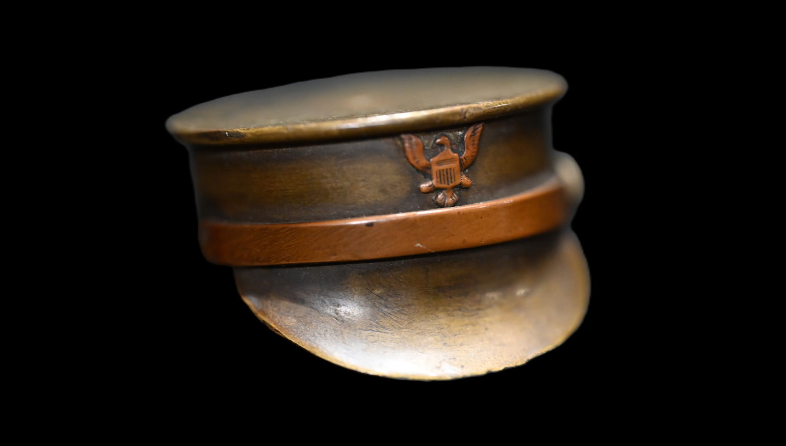 Hat with Eagle and Shield Emblem WW1 Trench Art Shell.  1 inch tall 1 3/4 inches wide. (1 of 5)